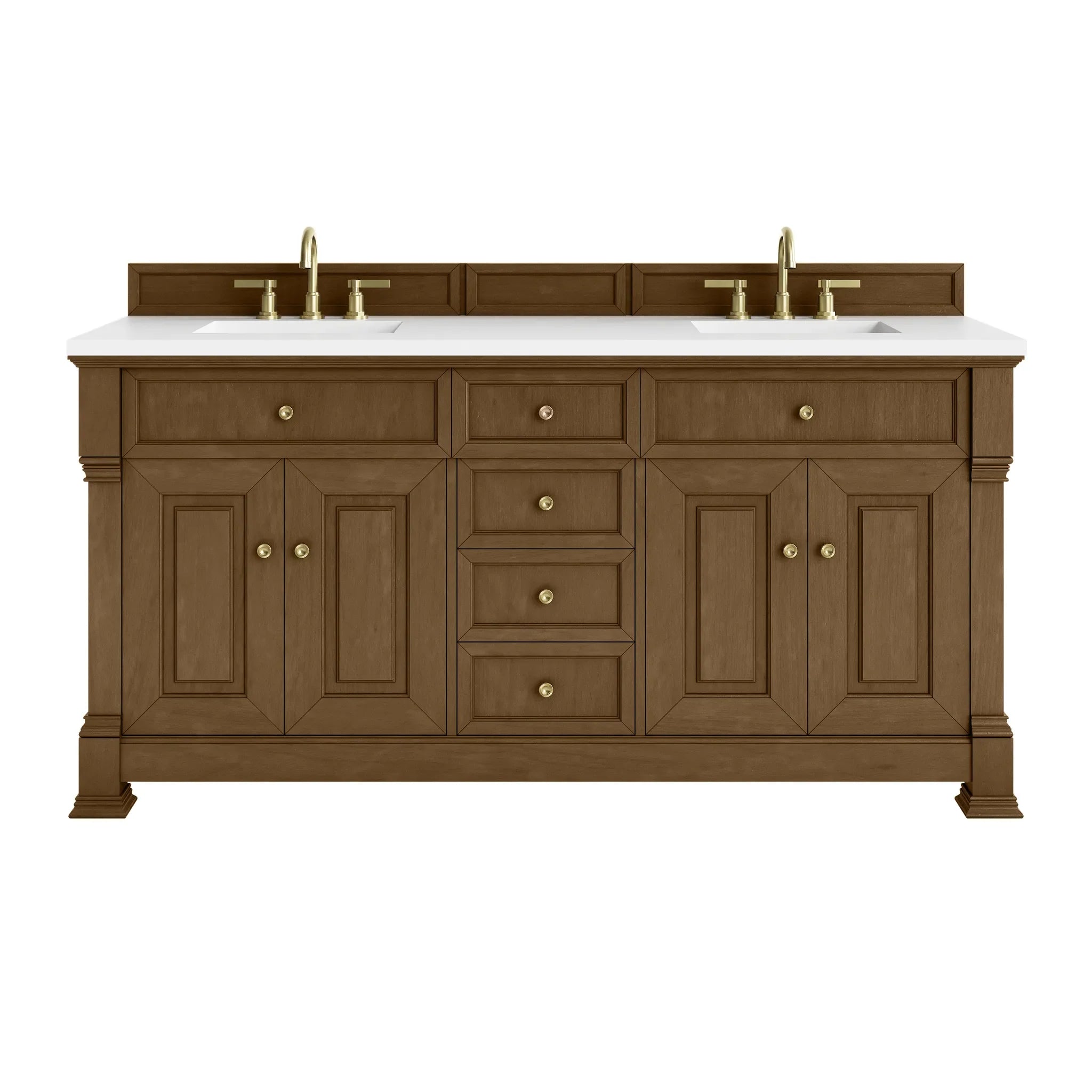 72" Brookfield Double Vanity in Honey Oak-White Zeus Silestone-8" Widespread image