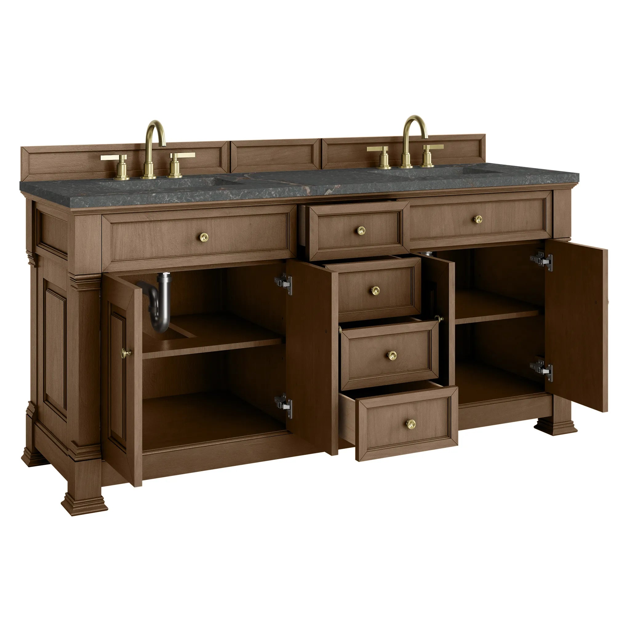 72" Brookfield Double Vanity in Pecan w/FreePower Wireless Charger-Parisien Bleu Silestone-8" Widespread image 9
