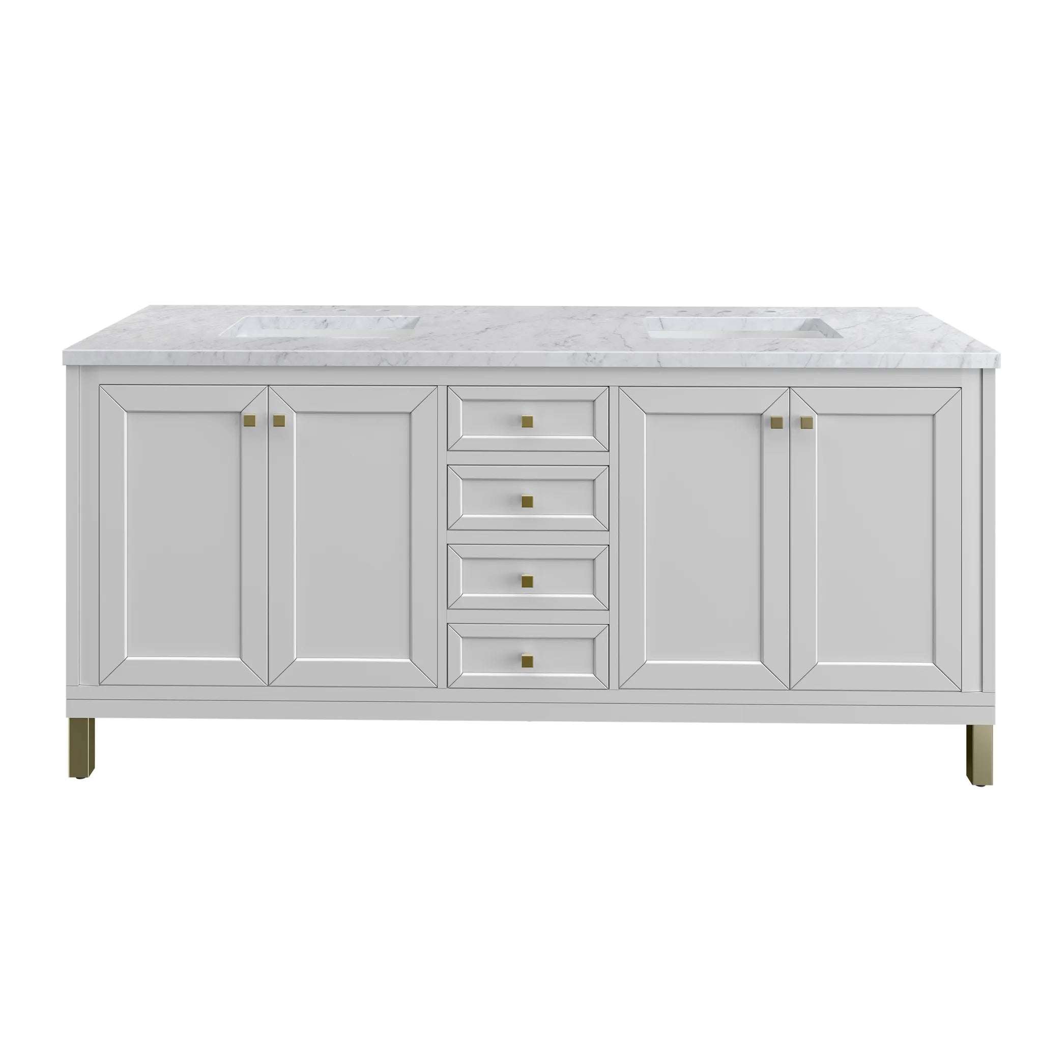 72" Chicago Double Vanity in Glossy White-Carrara White Marble-8" Widespread image
