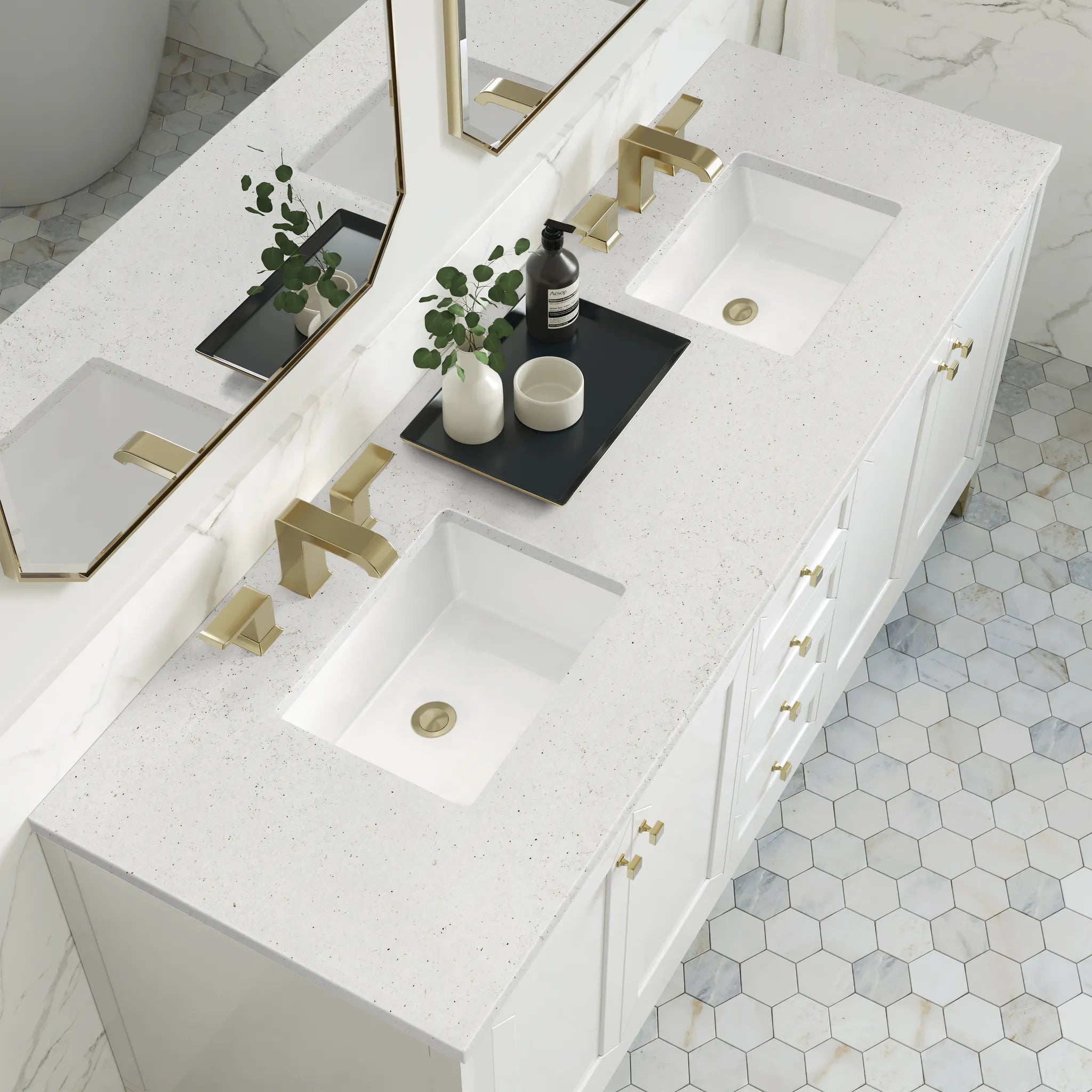 72" Chicago Double Vanity in Glossy White-Lime Delight Silestone-8" Widespread image 7