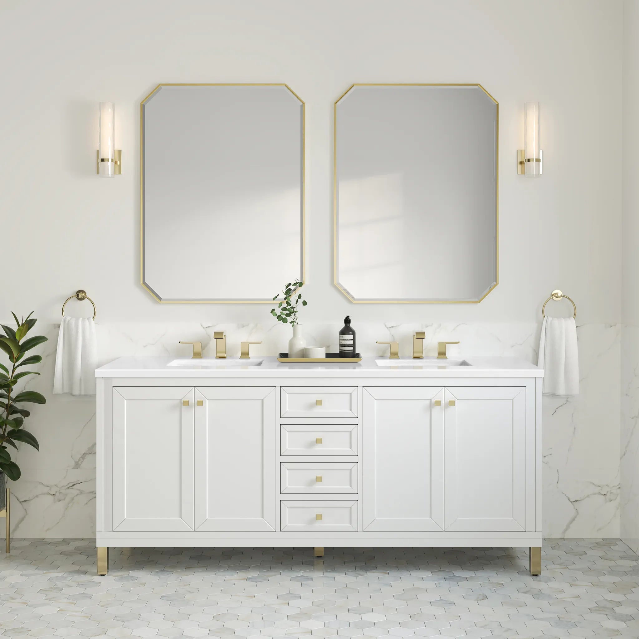 72" Chicago Double Vanity in Glossy White-White Zeus Silestone-8" Widespread image 3