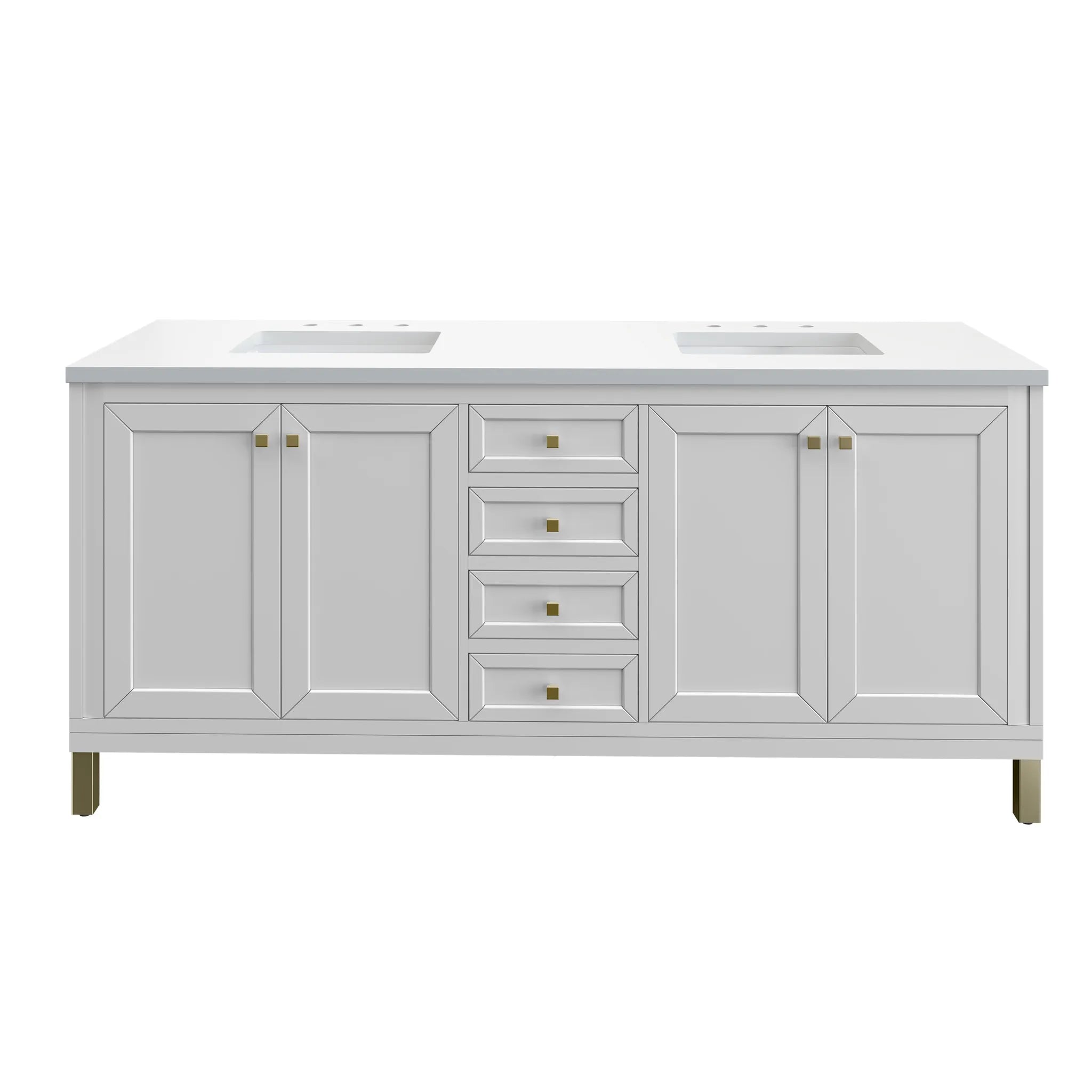 72" Chicago Double Vanity in Glossy White-White Zeus Silestone-8" Widespread image