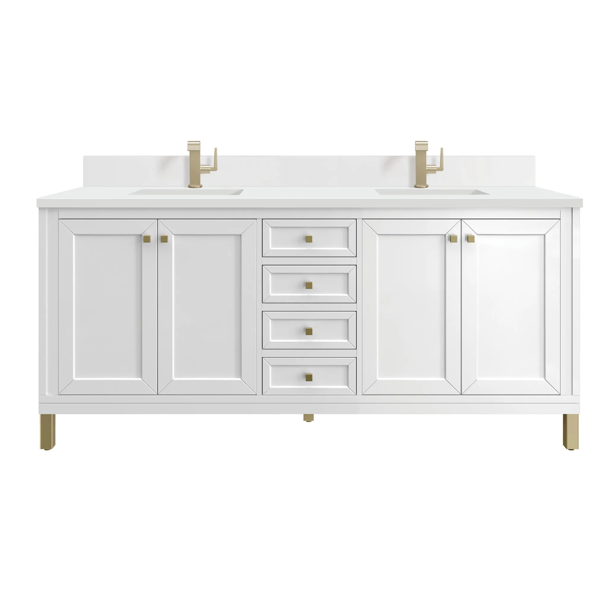72" Chicago Double Vanity in Glossy White-White Zeus Silestone & Backsplash-Single Hole image
