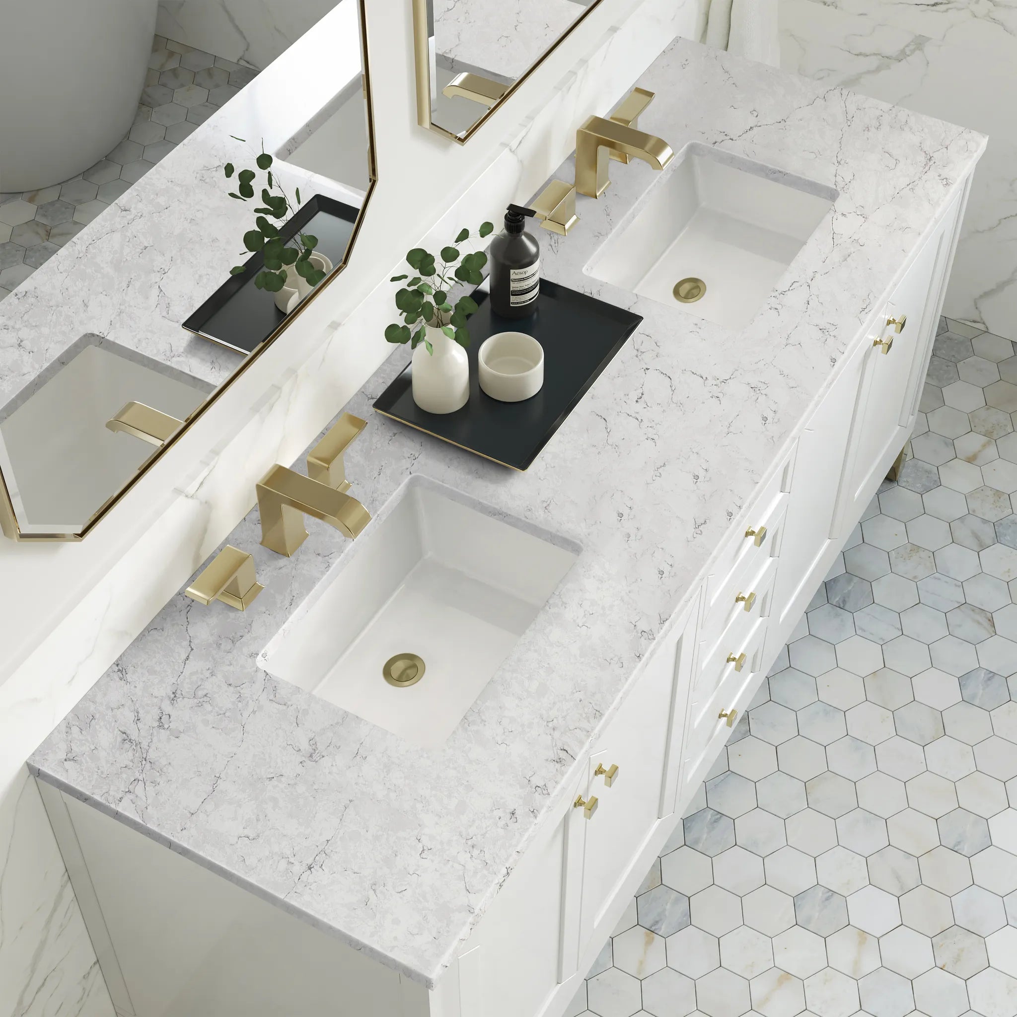 72" Chicago Double Vanity in Glossy White, Wireless Charger-Eternal Jasmine Pearl Silestone-8" Widespread image 8
