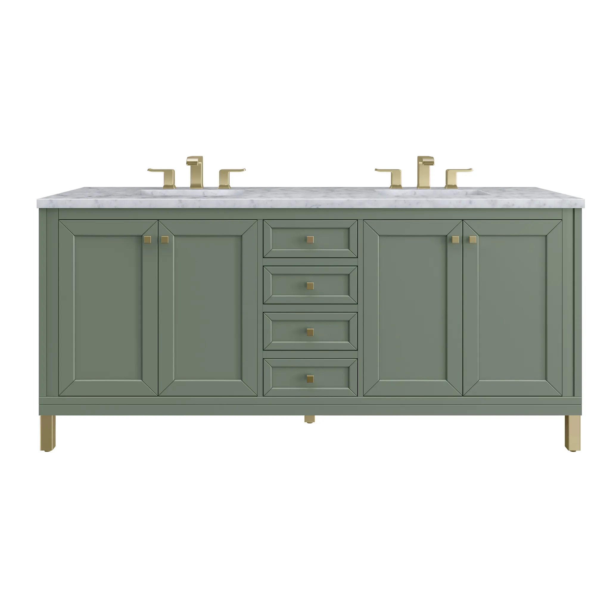 72" Chicago Double Vanity in Smokey Celadon-Carrara White Marble-8" Widespread image