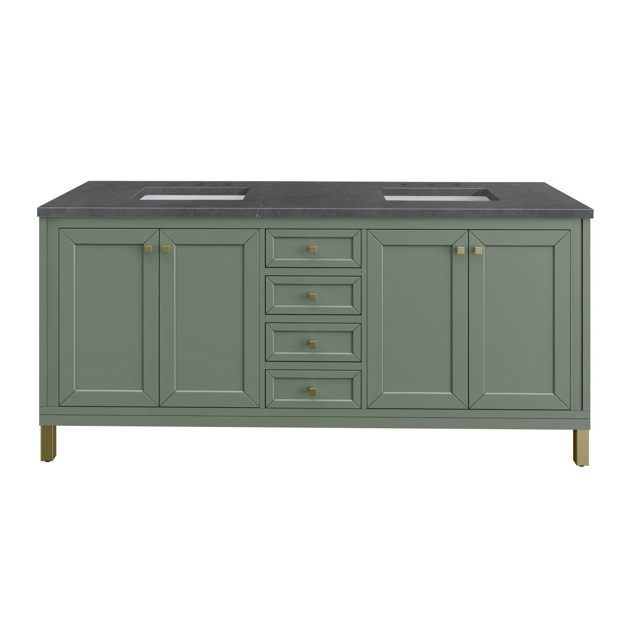 72" Chicago Double Vanity in Smokey Celadon-Charcoal Soapstone Silestone-8" Widespread image 1