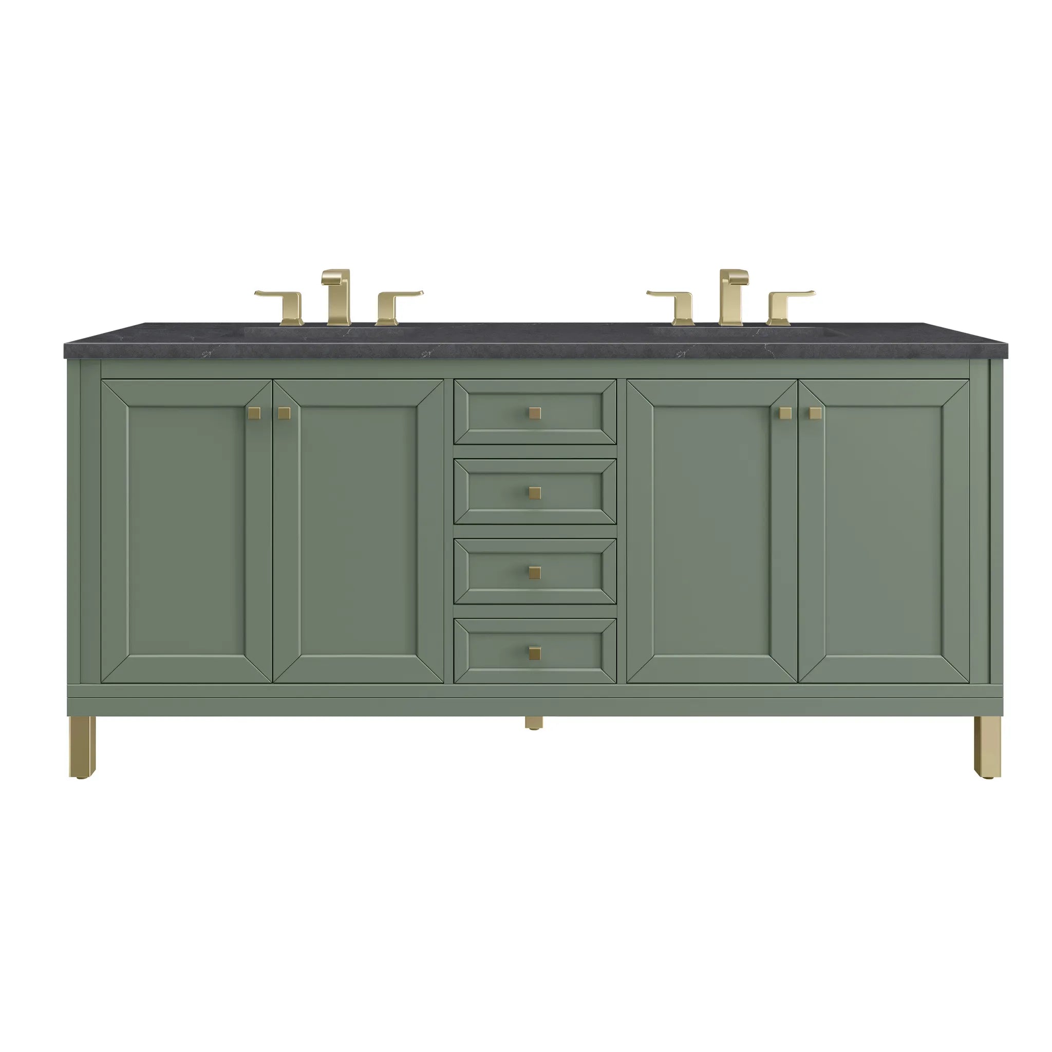 72" Chicago Double Vanity in Smokey Celadon-Charcoal Soapstone Silestone-8" Widespread image