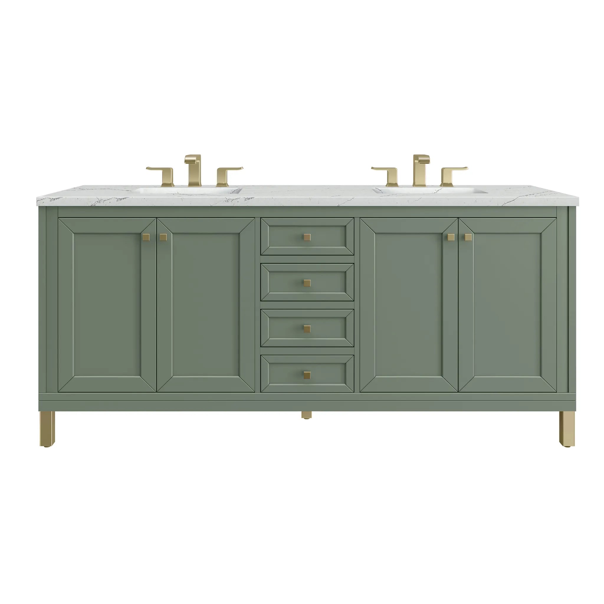 72" Chicago Double Vanity in Smokey Celadon, w/FreePower Wireless Charger-Ethereal Noctis Silestone-8" Widespread image