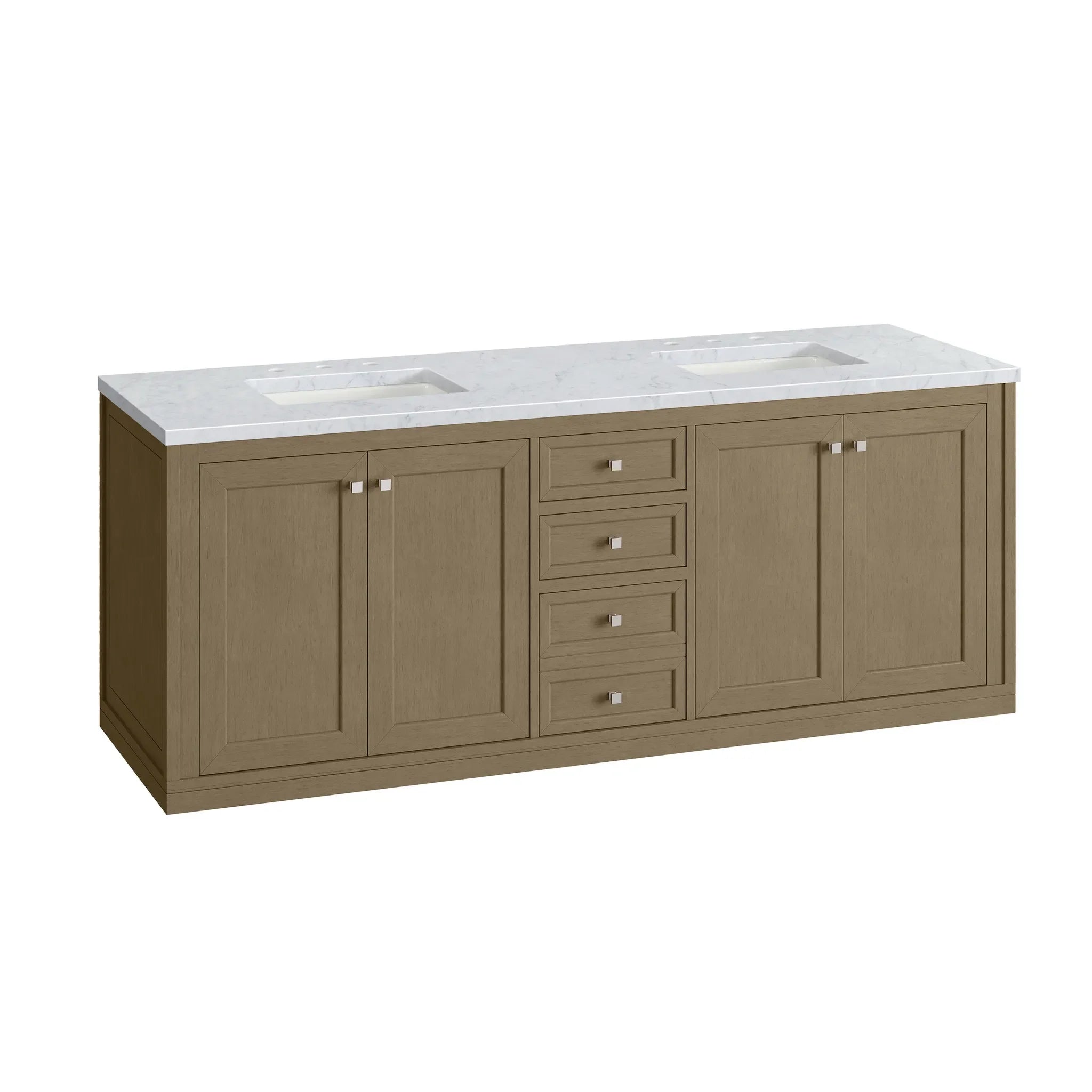 72" Chicago Double Vanity in Walnut Whisper-Carrara White Marble-8" Widespread image 20