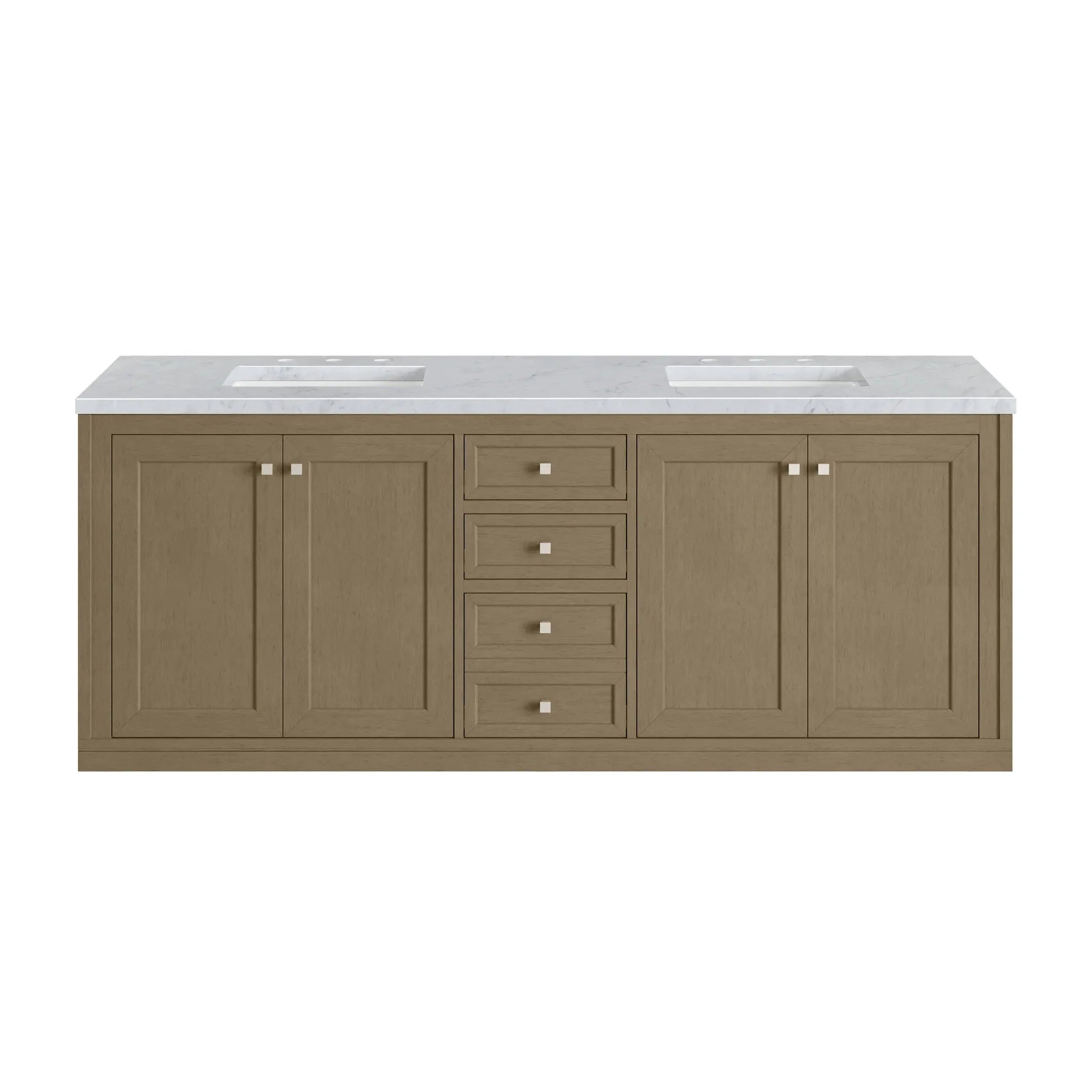 72" Chicago Double Vanity in Walnut Whisper-Carrara White Marble-8" Widespread image 3