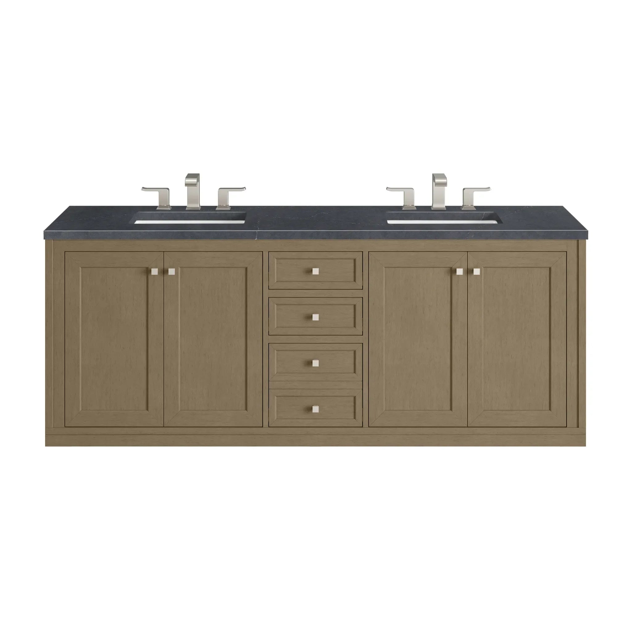 72" Chicago Double Vanity in Walnut Whisper-Charcoal Soapstone Silestone-8" Widespread image 2