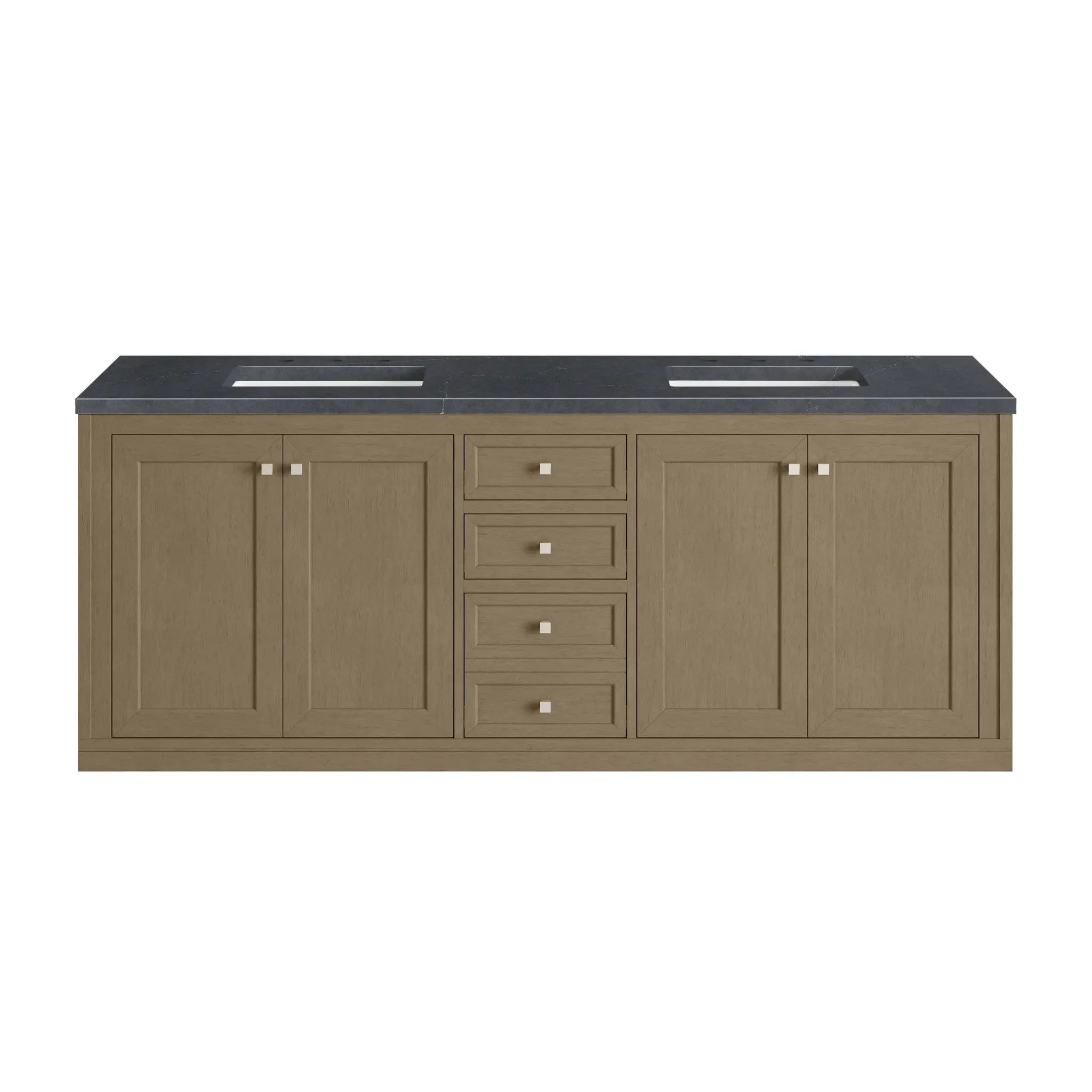 72" Chicago Double Vanity in Walnut Whisper-Charcoal Soapstone Silestone-8" Widespread image 3