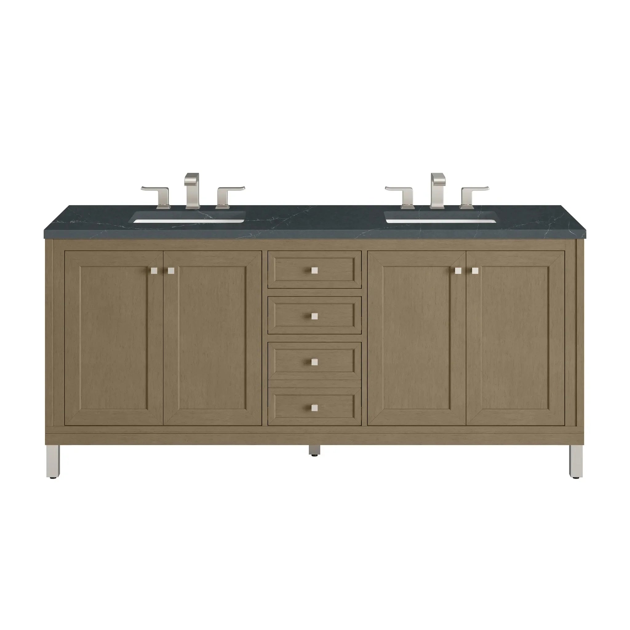 72" Chicago Double Vanity in Walnut Whisper-Charcoal Soapstone Silestone-8" Widespread image