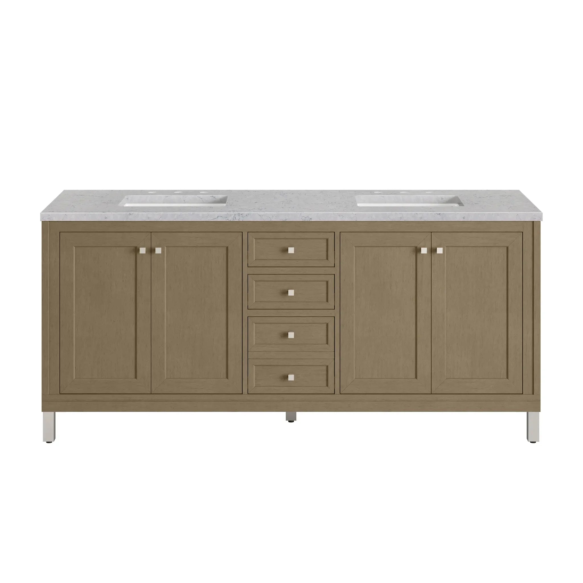 72" Chicago Double Vanity in Walnut Whisper-Eternal Jasmine Pearl Silestone-8" Widespread image 1