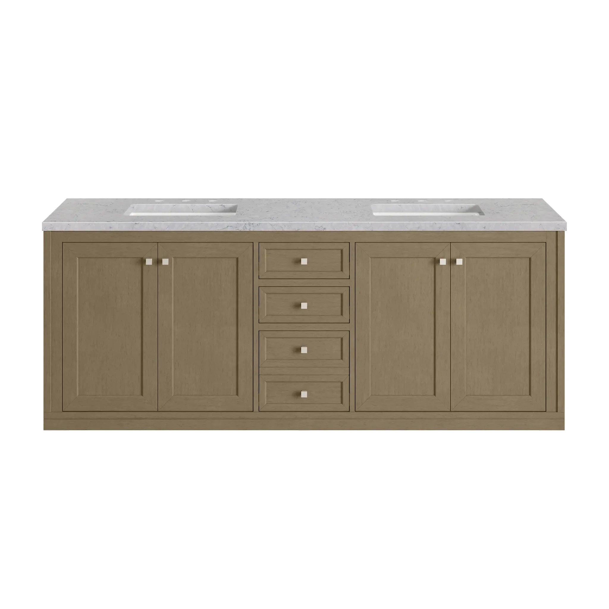 72" Chicago Double Vanity in Walnut Whisper-Eternal Jasmine Pearl Silestone-8" Widespread image 3