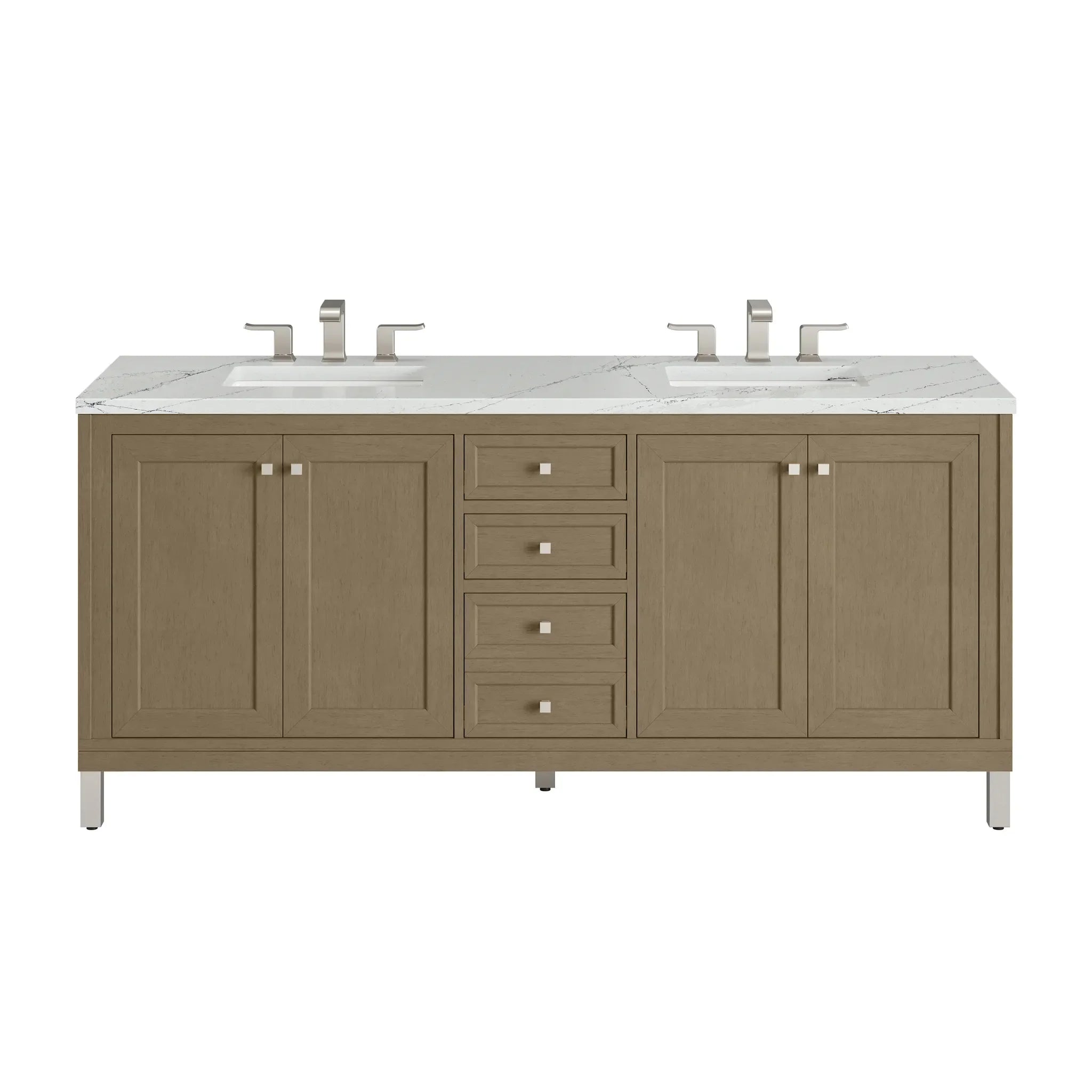 72" Chicago Double Vanity in Walnut Whisper-Ethereal Noctis Silestone-8" Widespread image