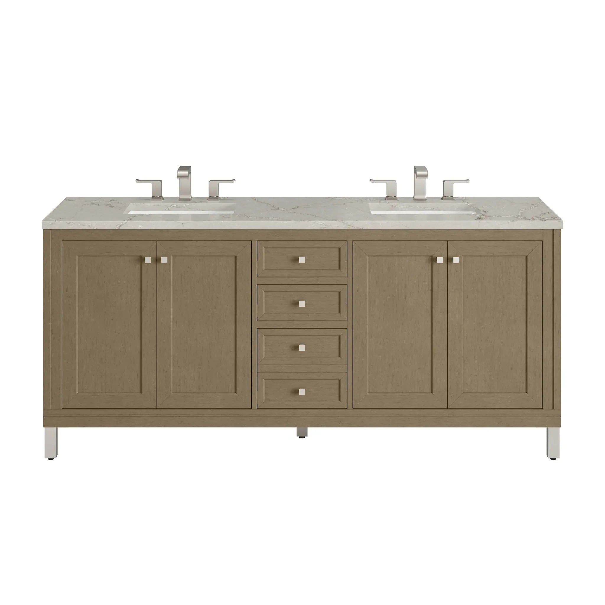 72" Chicago Double Vanity in Walnut Whisper-Victorian Silver Silestone-8" Widespread image