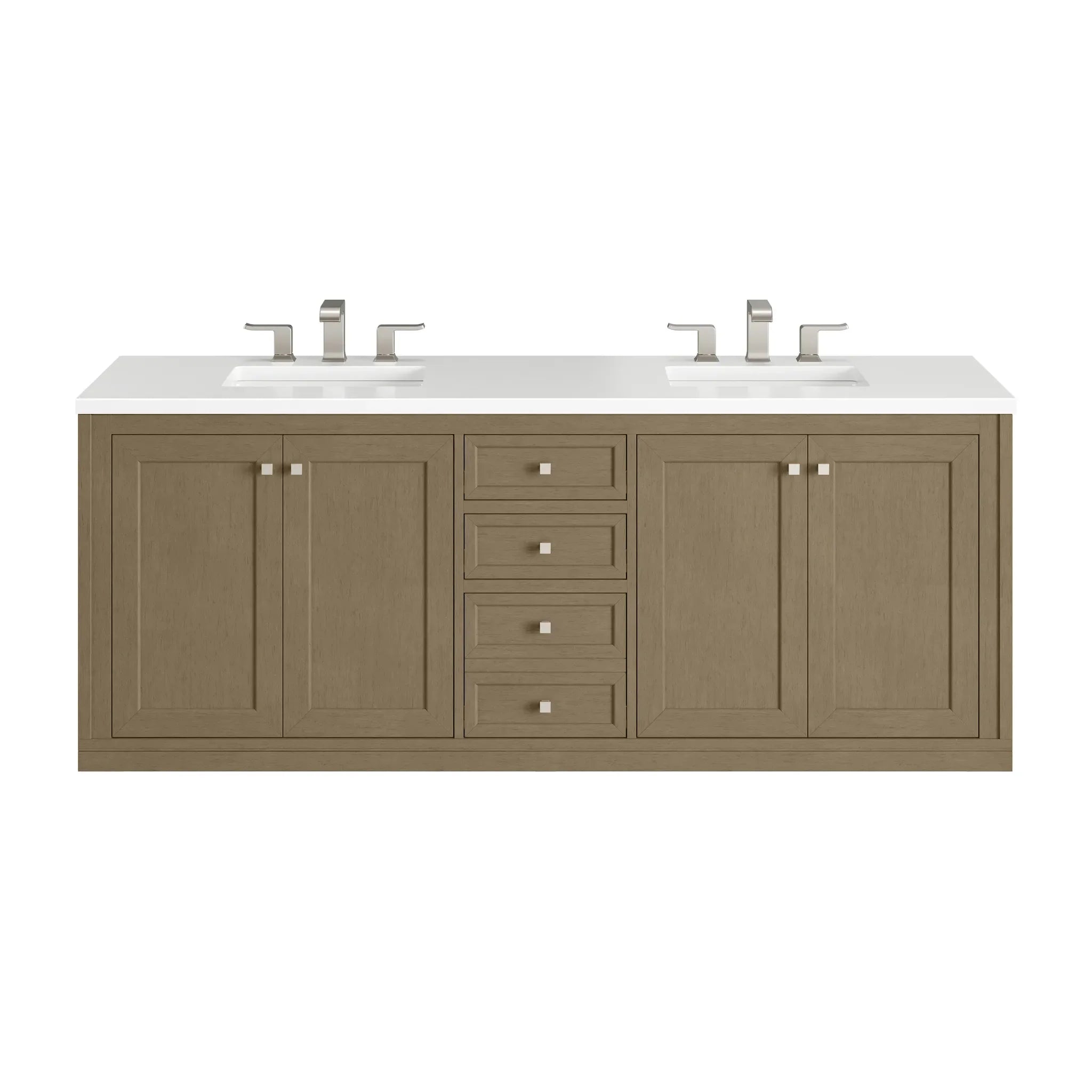 72" Chicago Double Vanity in Walnut Whisper-White Zeus Silestone-8" Widespread image 1