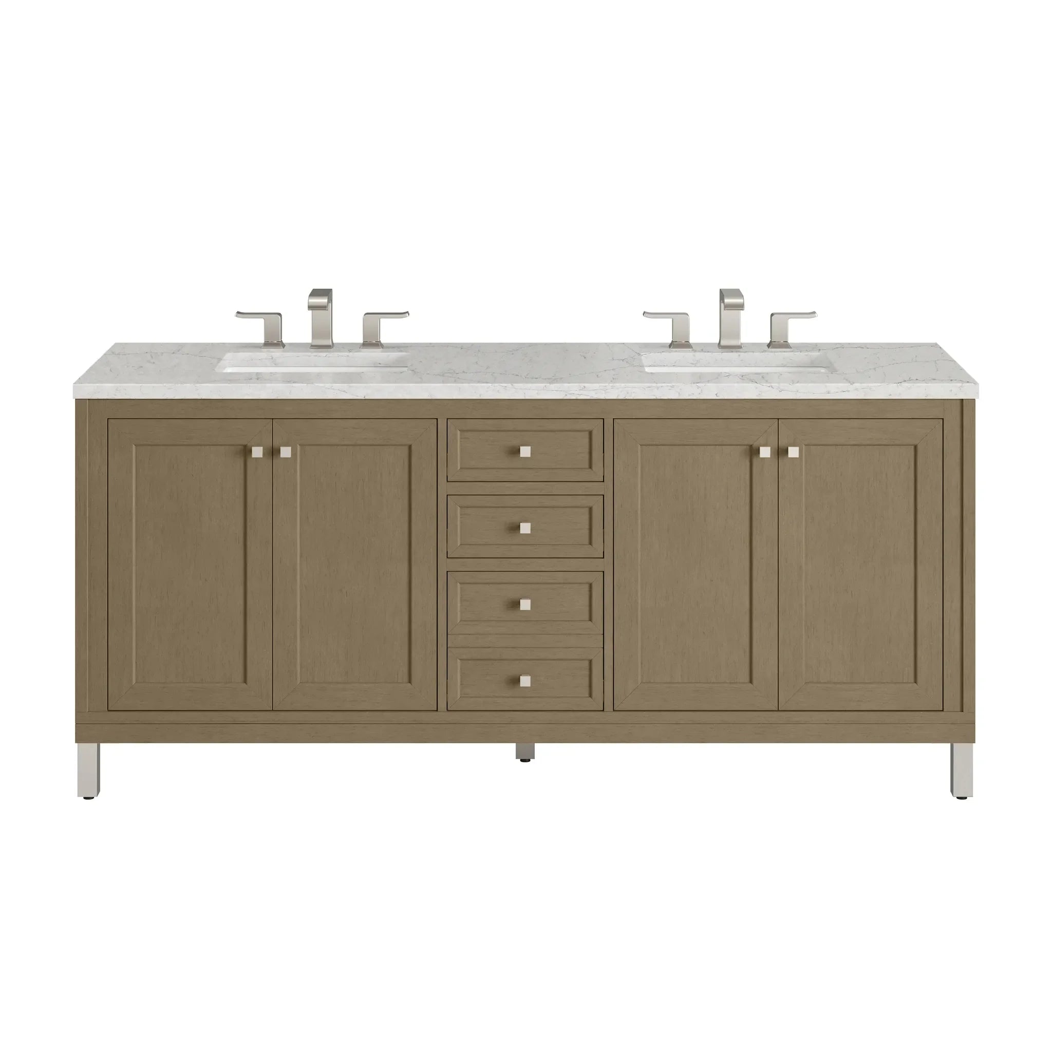 72" Chicago Double Vanity in Walnut Whisper, Wireless Charger-Eternal Jasmine Pearl Silestone-8" Widespread image