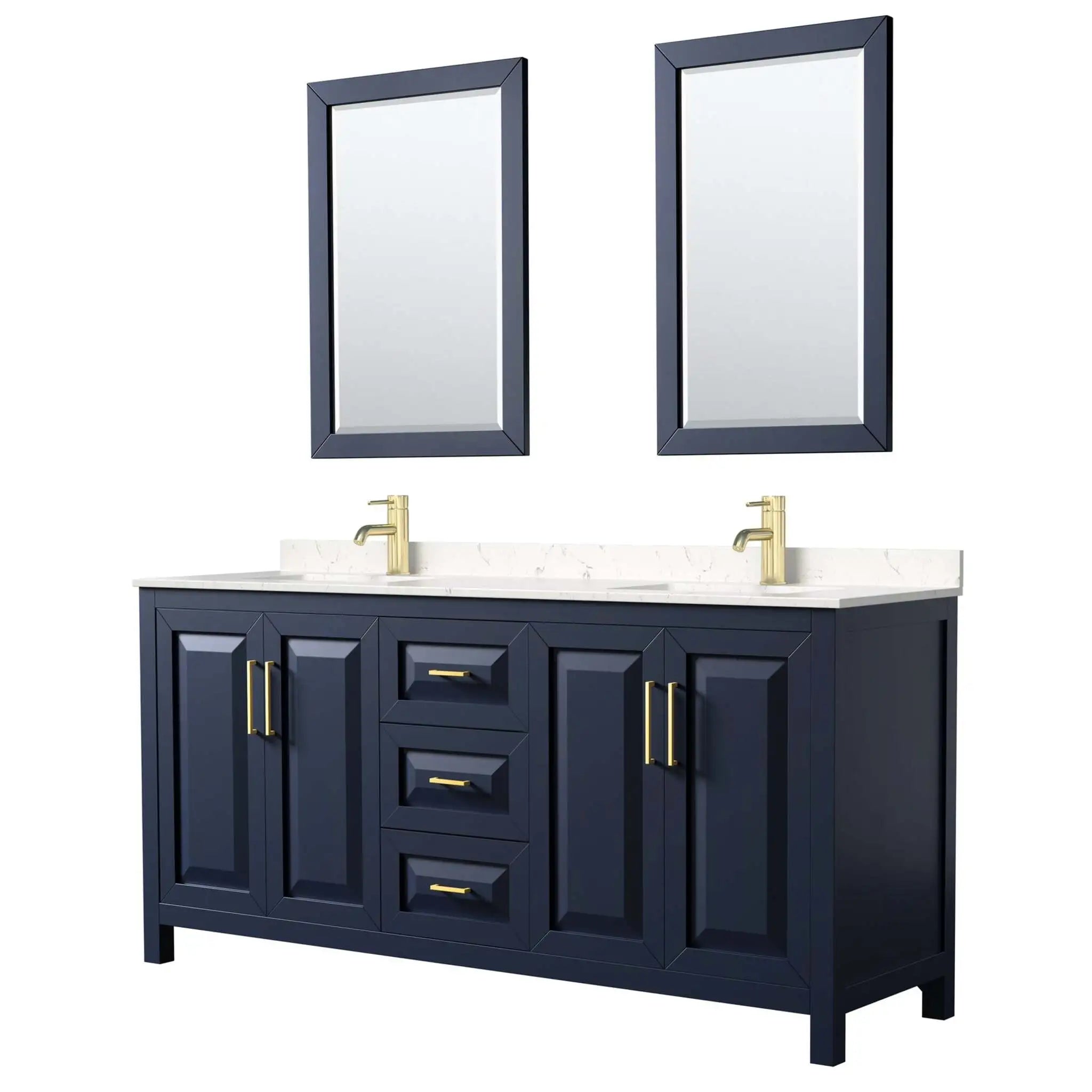 72" Daria Double Bathroom Vanity in Dark Blue with Brushed Gold Trim & 24" Mirror by Wyndham