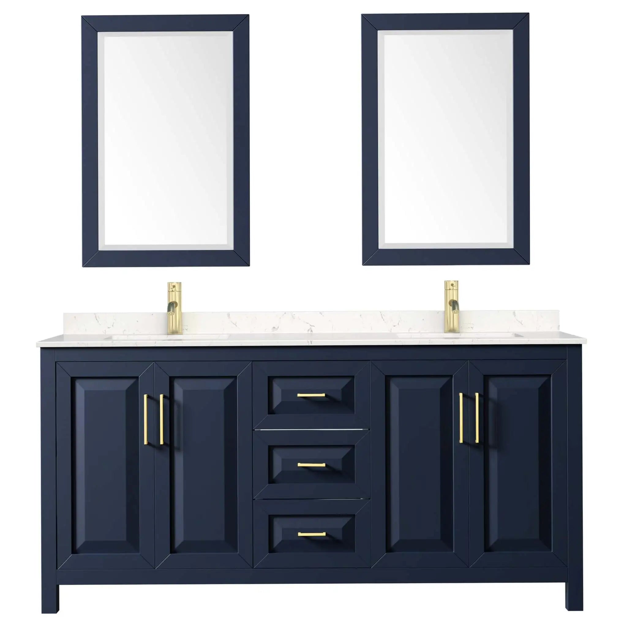 72" Daria Double Bathroom Vanity in Dark Blue with Brushed Gold Trim & 24" Mirror by Wyndham