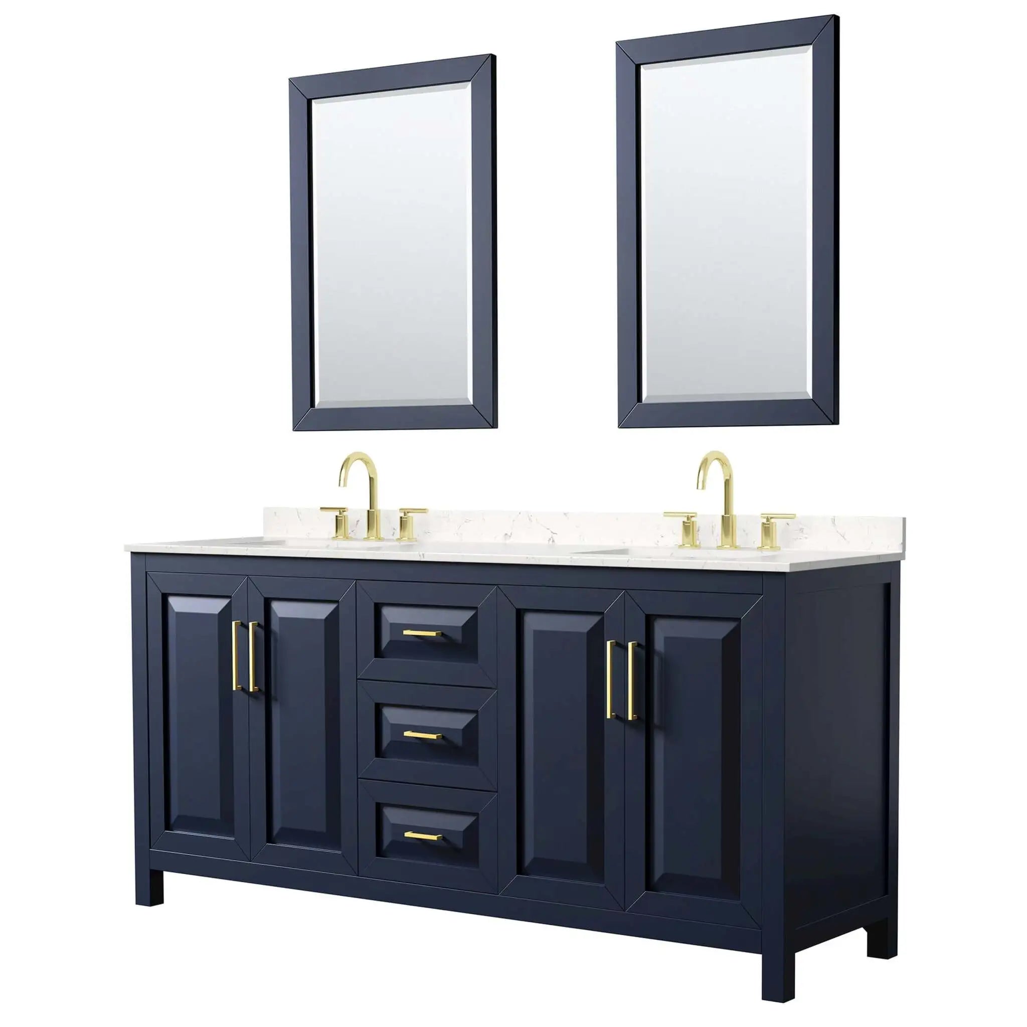 72" Daria Double Bathroom Vanity in Dark Blue with Brushed Gold Trim & 24" Mirror by Wyndham