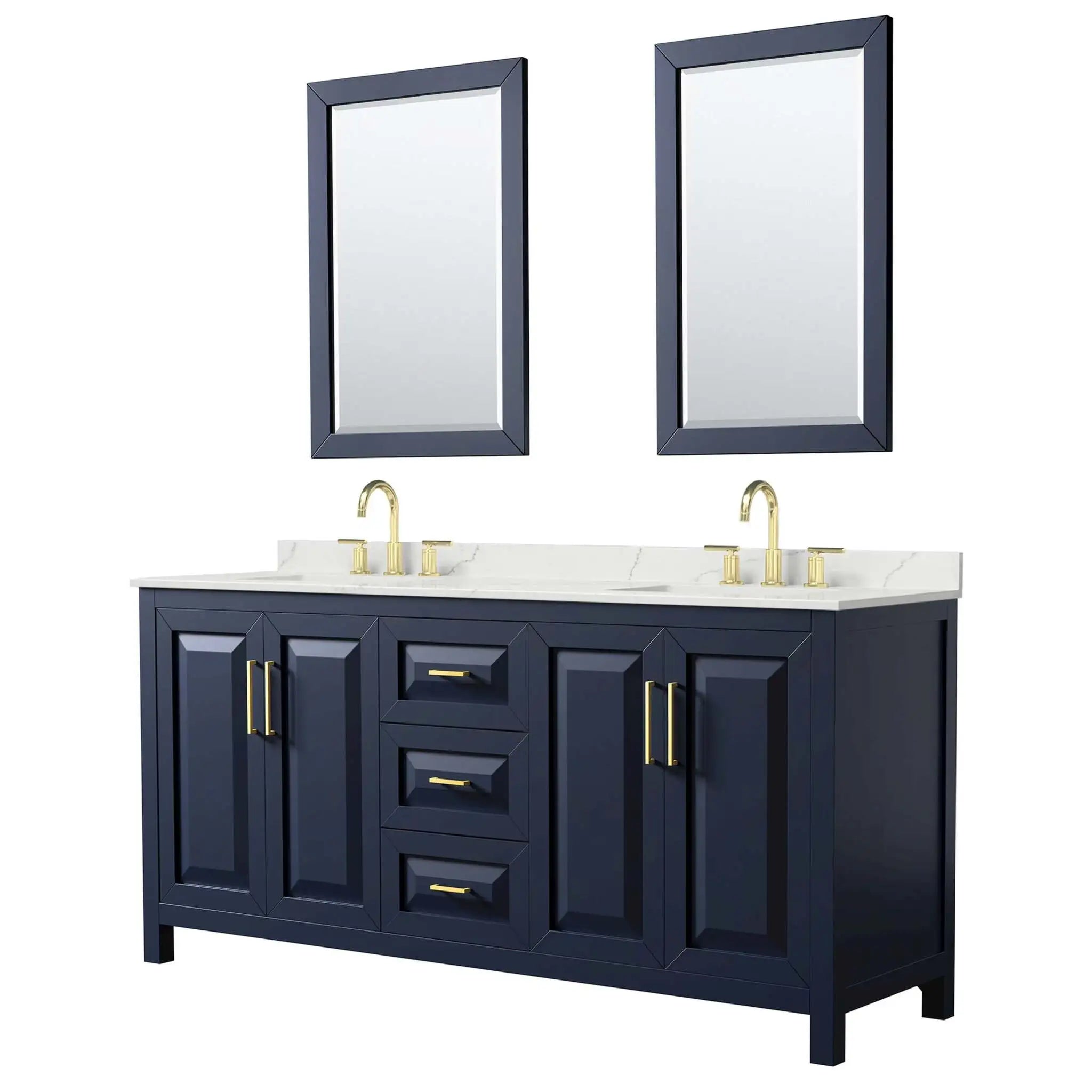 72" Daria Double Bathroom Vanity in Dark Blue with Brushed Gold Trim & 24" Mirror by Wyndham