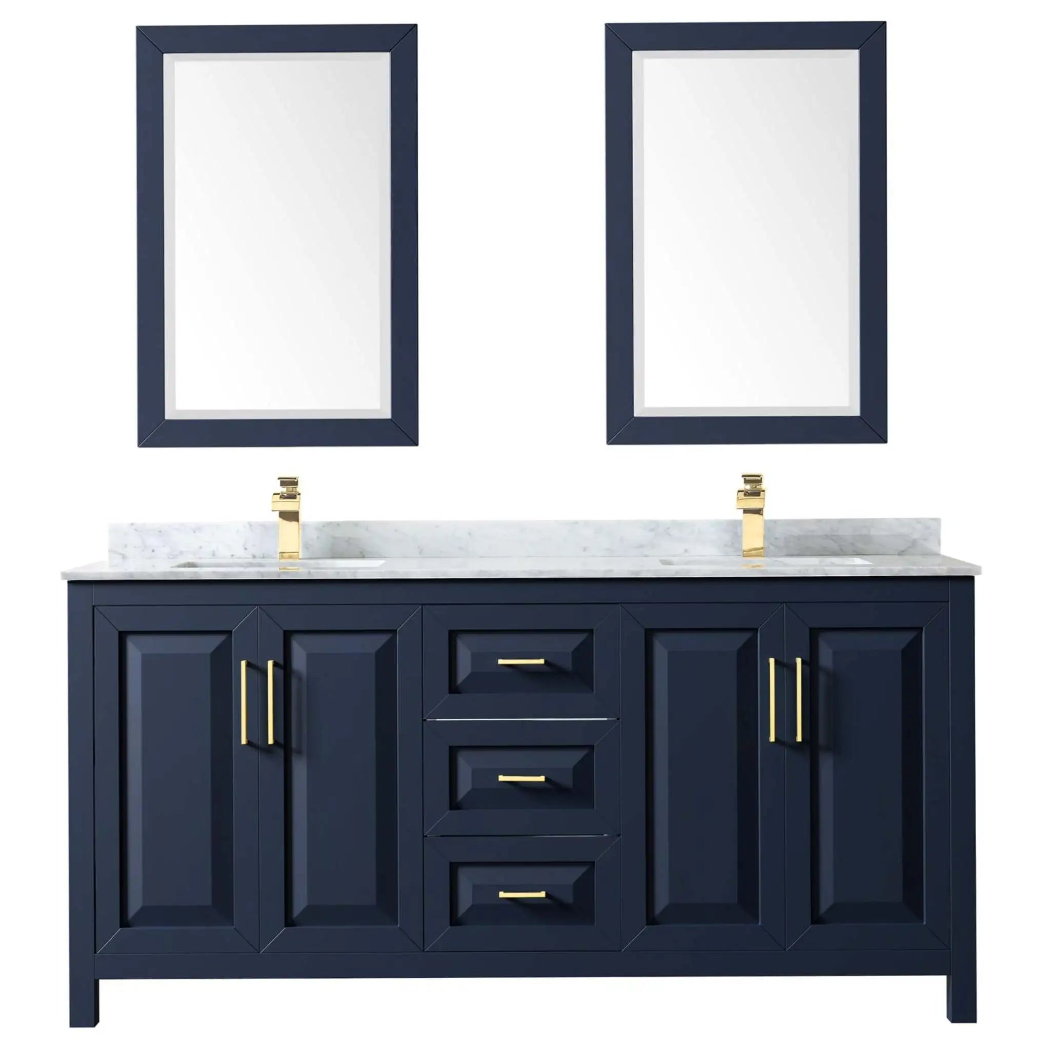 72" Daria Double Bathroom Vanity in Dark Blue with Brushed Gold Trim & 24" Mirror by Wyndham