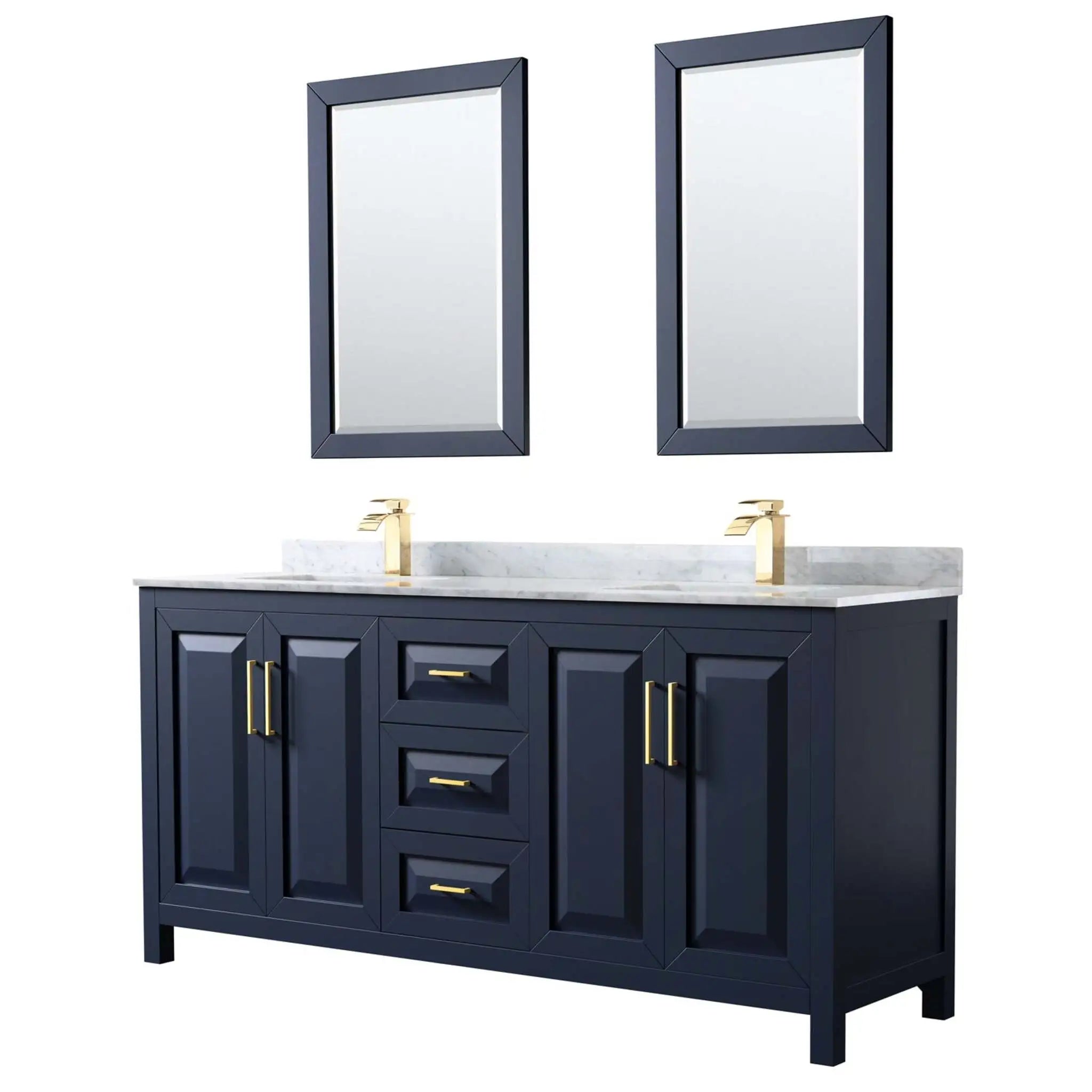 72" Daria Double Bathroom Vanity in Dark Blue with Brushed Gold Trim & 24" Mirror by Wyndham