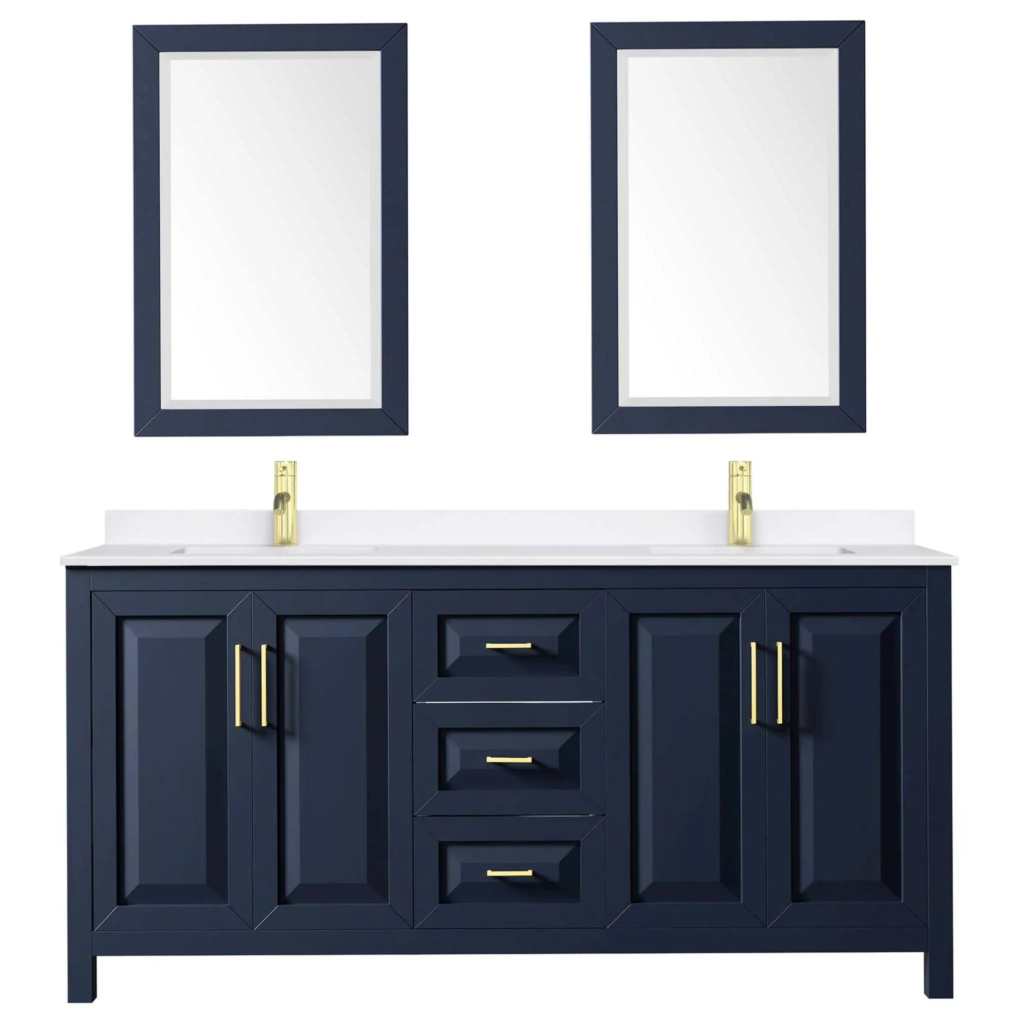 72" Daria Double Bathroom Vanity in Dark Blue with Brushed Gold Trim & 24" Mirror by Wyndham