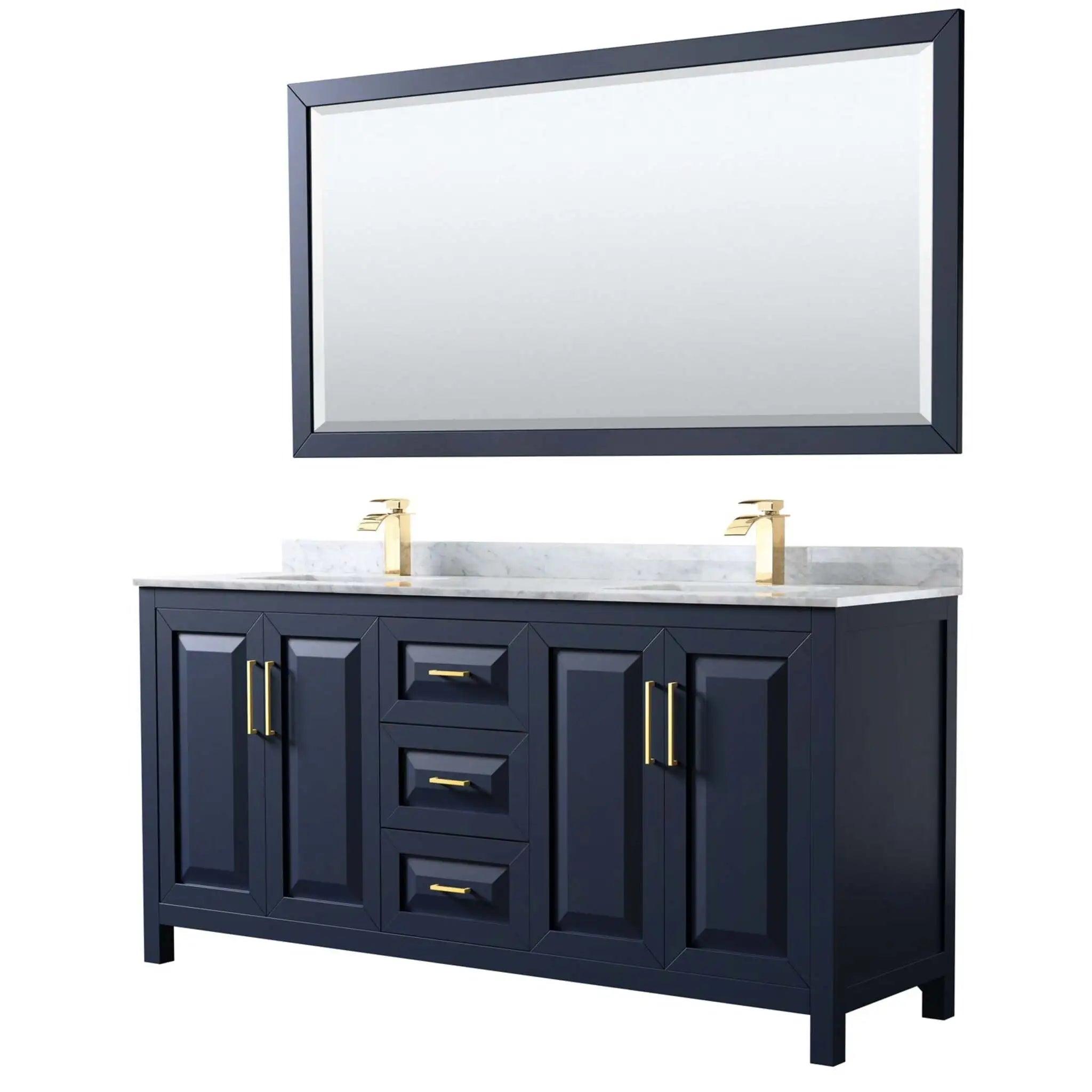 72" Daria Double Bathroom Vanity in Dark Blue with Brushed Gold Trim & 70" Mirror by Wyndham