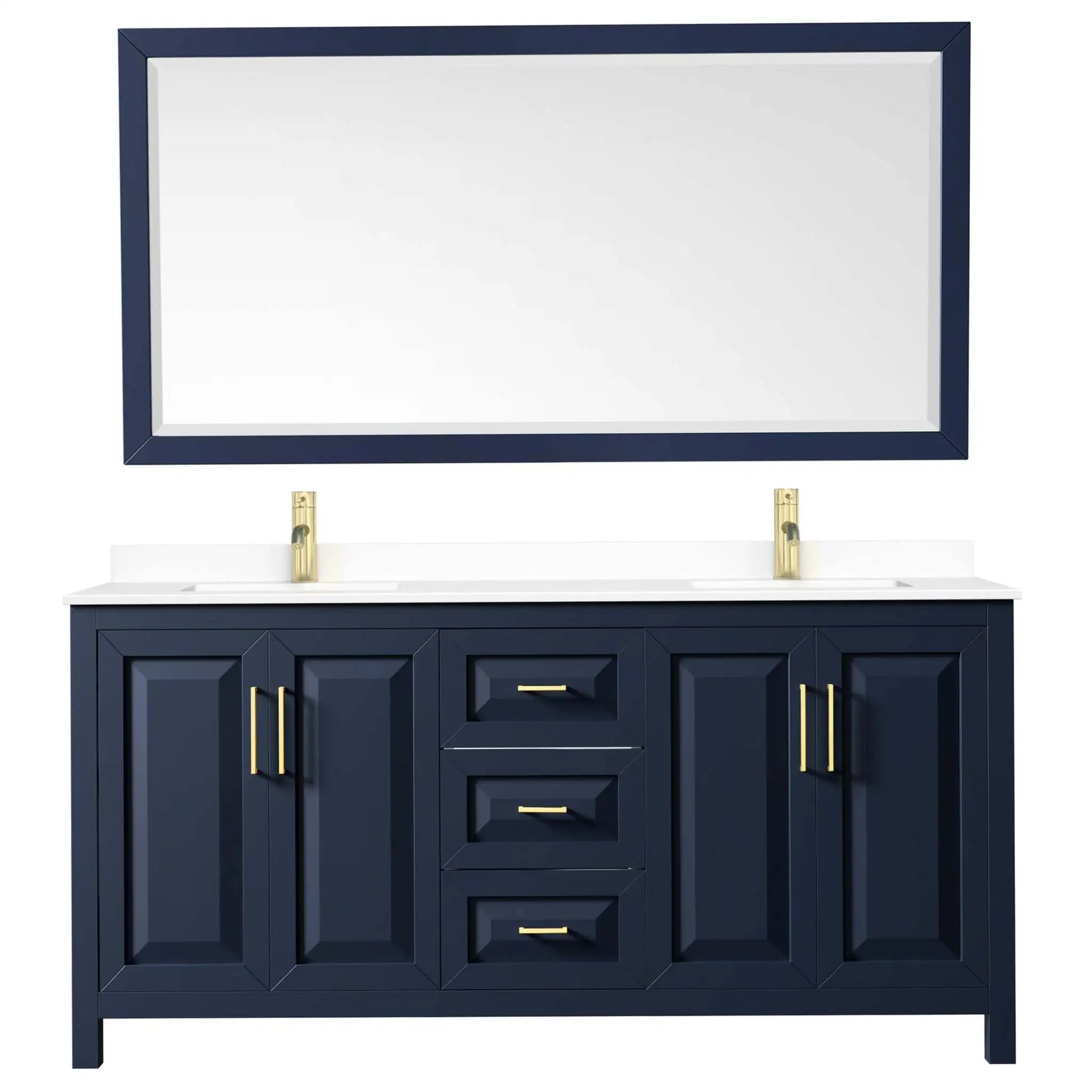 72" Daria Double Bathroom Vanity in Dark Blue with Brushed Gold Trim & 70" Mirror by Wyndham
