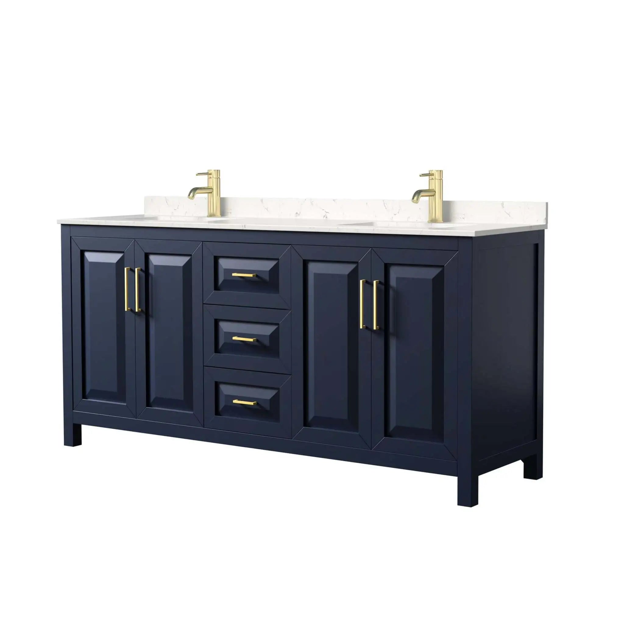 72" Daria Double Bathroom Vanity in Dark Blue with Brushed Gold Trim by Wyndham