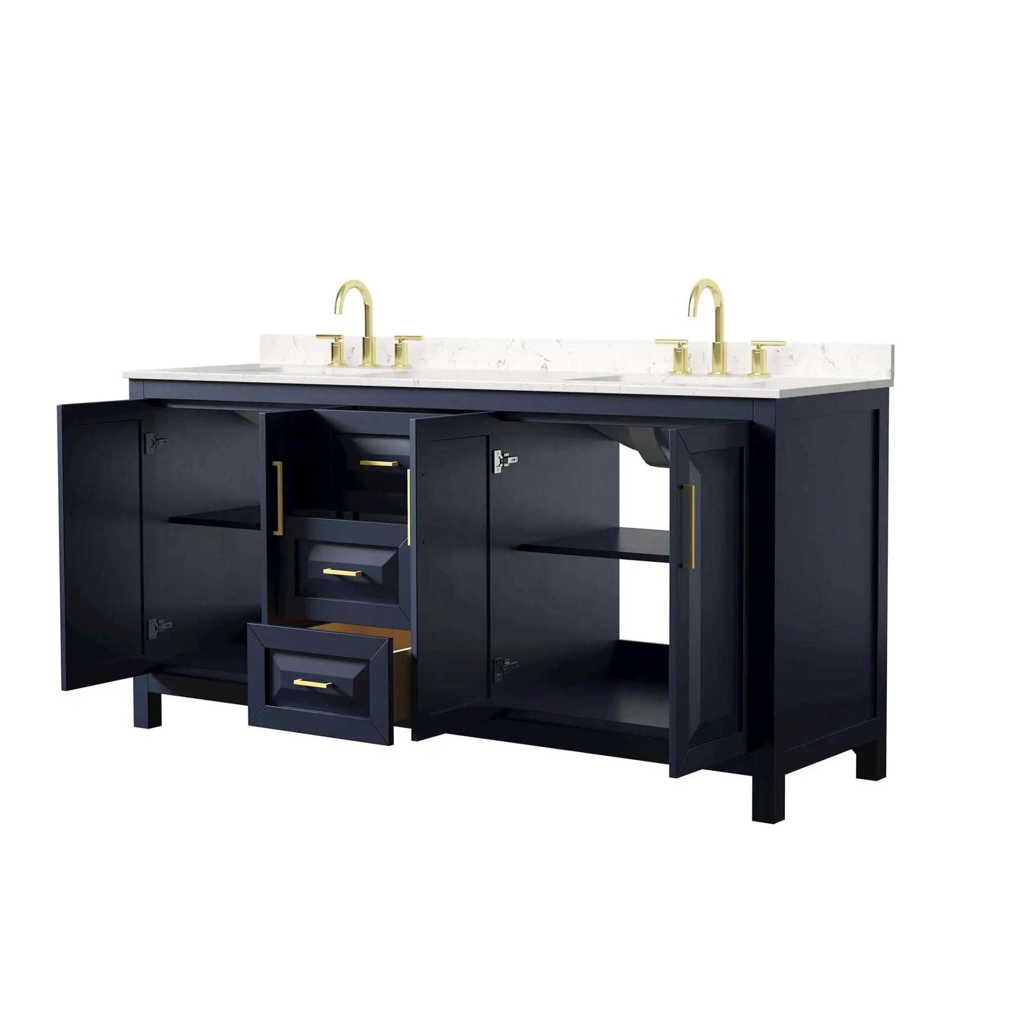 72" Daria Double Bathroom Vanity in Dark Blue with Brushed Gold Trim by Wyndham