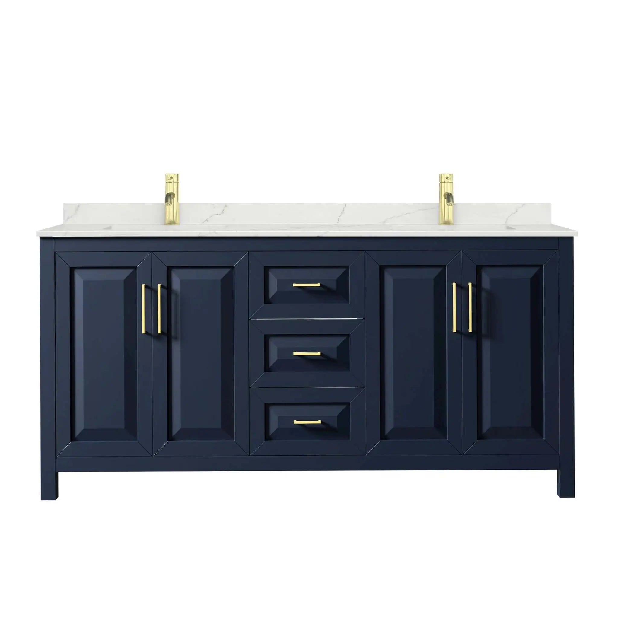 72" Daria Double Bathroom Vanity in Dark Blue with Brushed Gold Trim by Wyndham