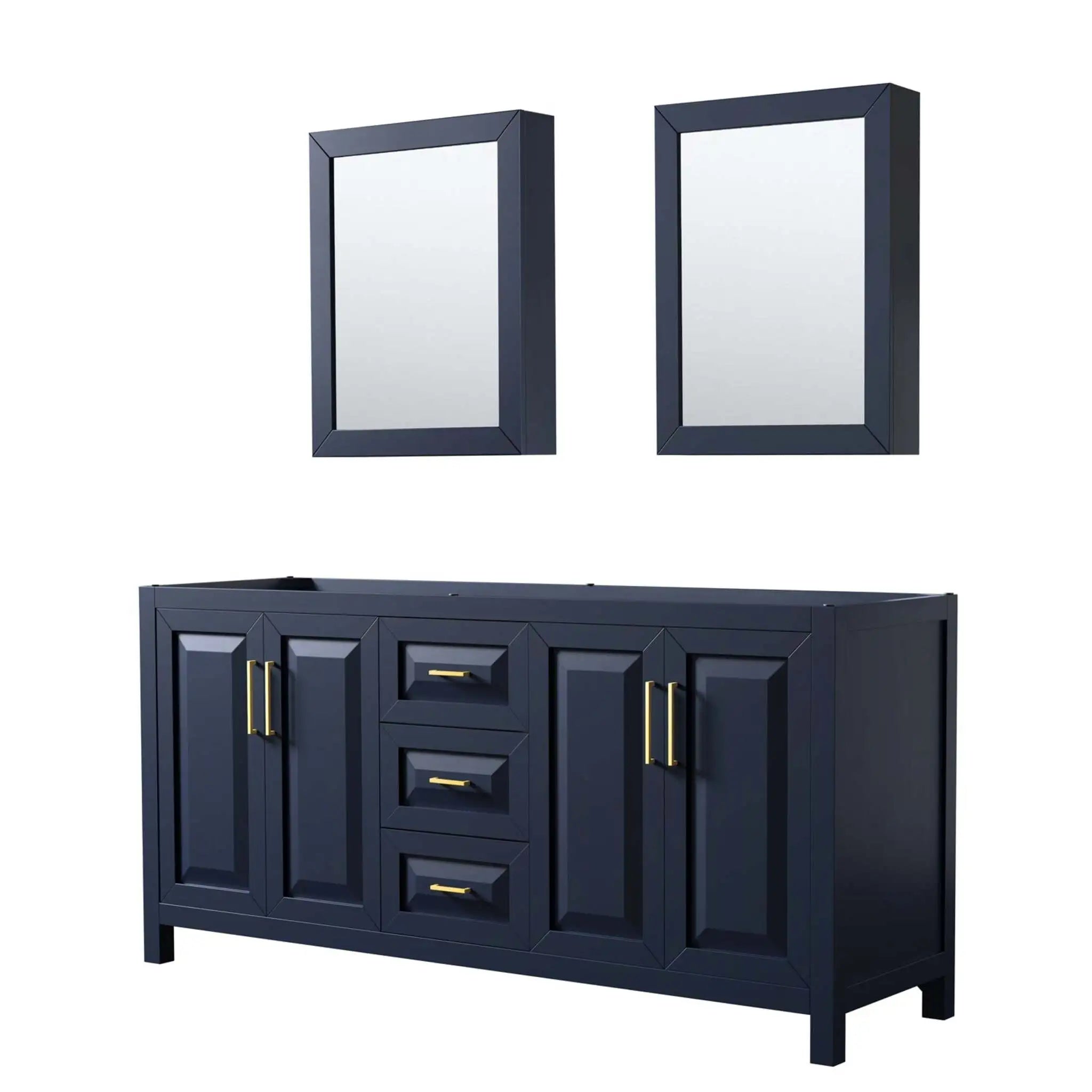 72" Daria Double Bathroom Vanity in Dark Blue with Brushed Gold Trim & Medicine Cabinet by Wyndham