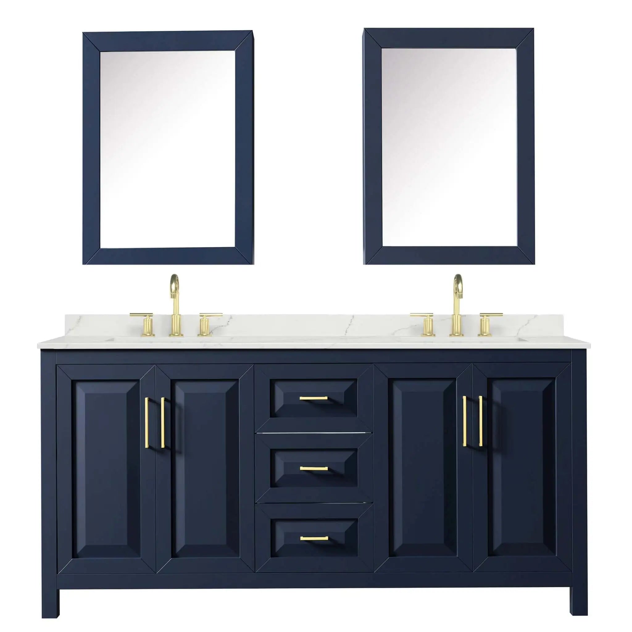 72" Daria Double Bathroom Vanity in Dark Blue with Brushed Gold Trim & Medicine Cabinet by Wyndham