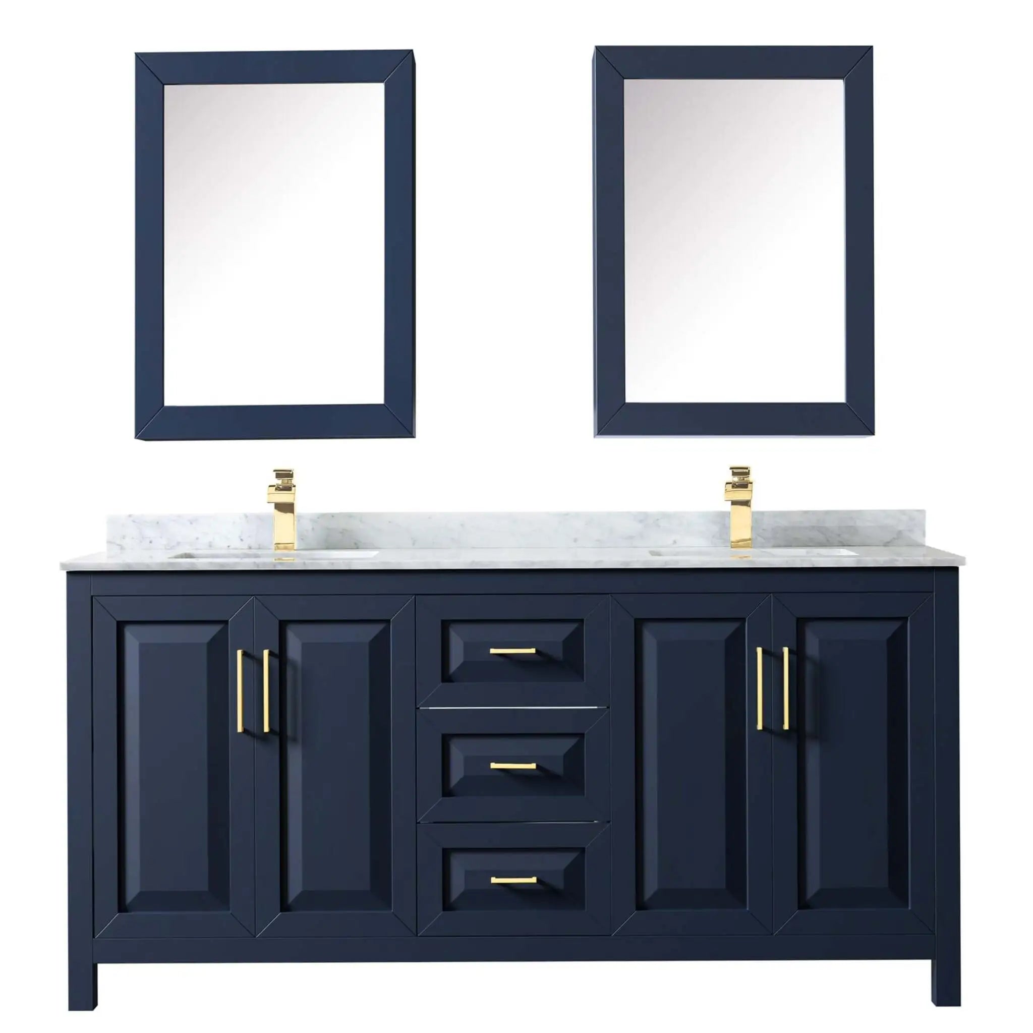 72" Daria Double Bathroom Vanity in Dark Blue with Brushed Gold Trim & Medicine Cabinet by Wyndham