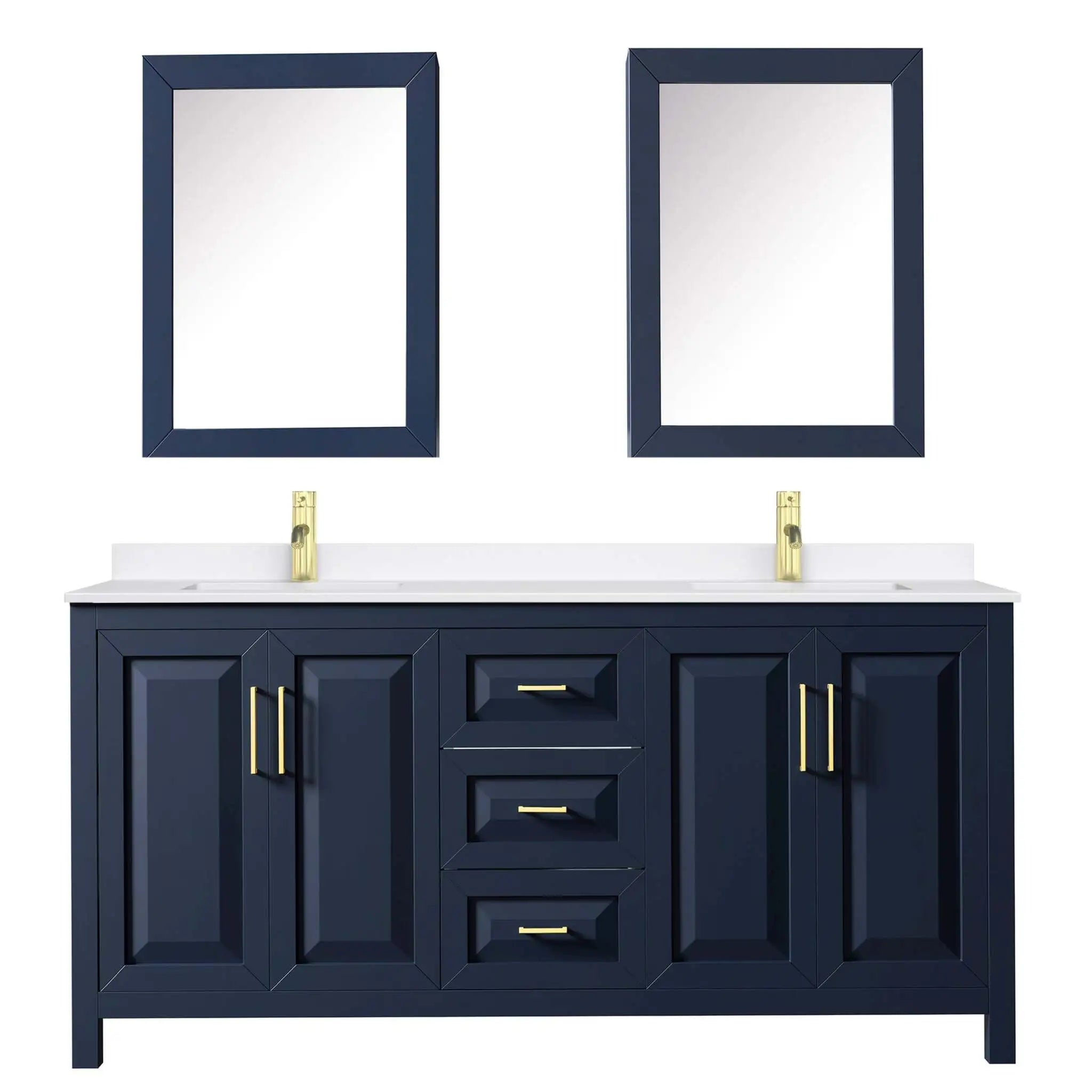 72" Daria Double Bathroom Vanity in Dark Blue with Brushed Gold Trim & Medicine Cabinet by Wyndham