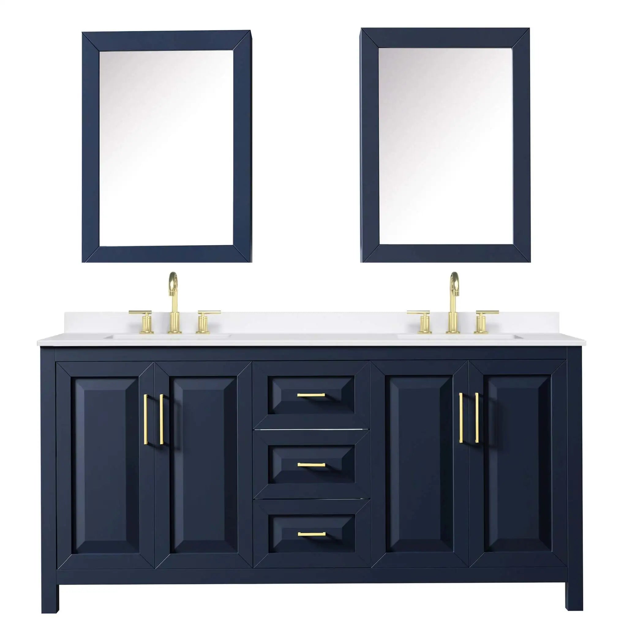 72" Daria Double Bathroom Vanity in Dark Blue with Brushed Gold Trim & Medicine Cabinet by Wyndham
