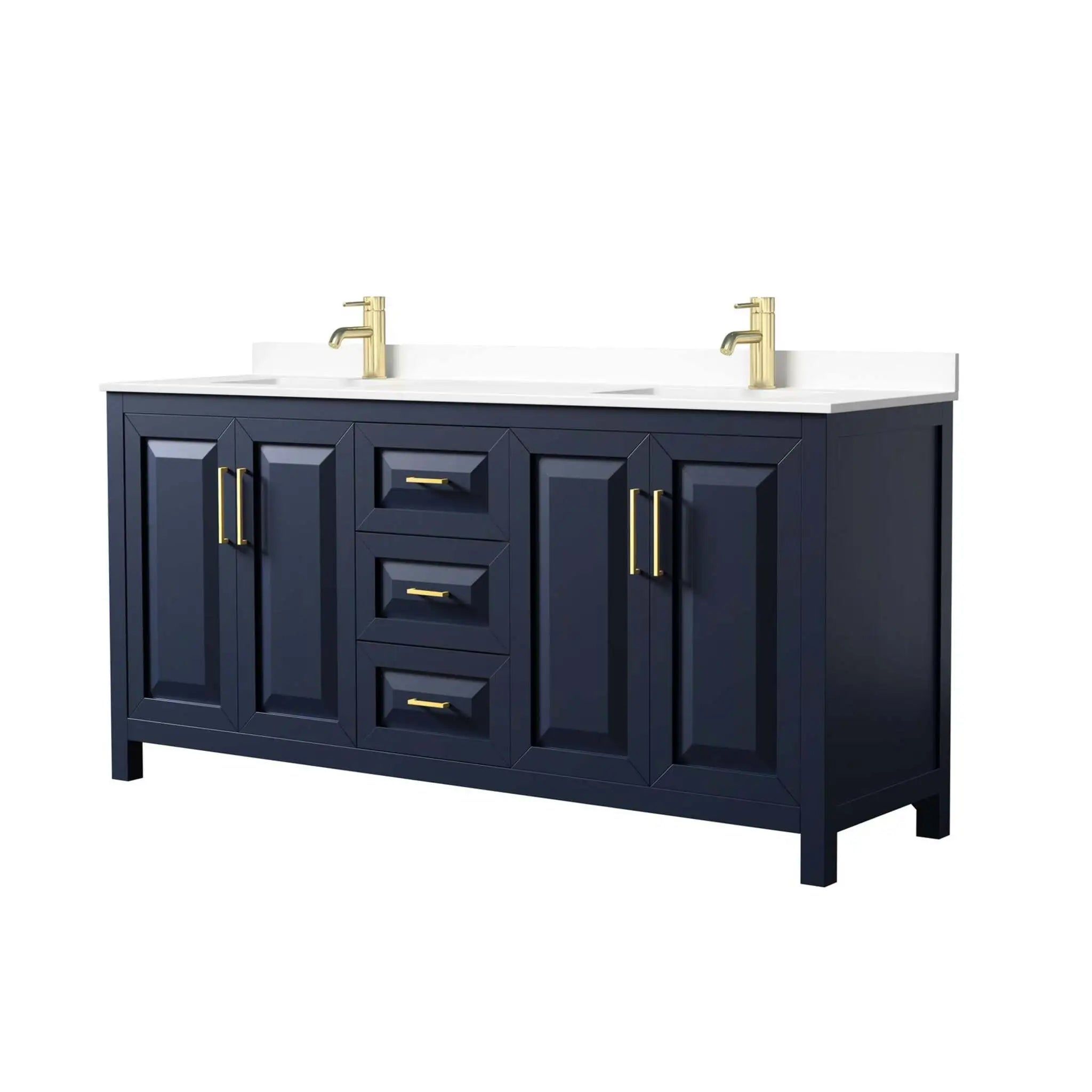 72" Daria Double Bathroom Vanity in Dark Blue with Brushed Gold Trim by Wyndham