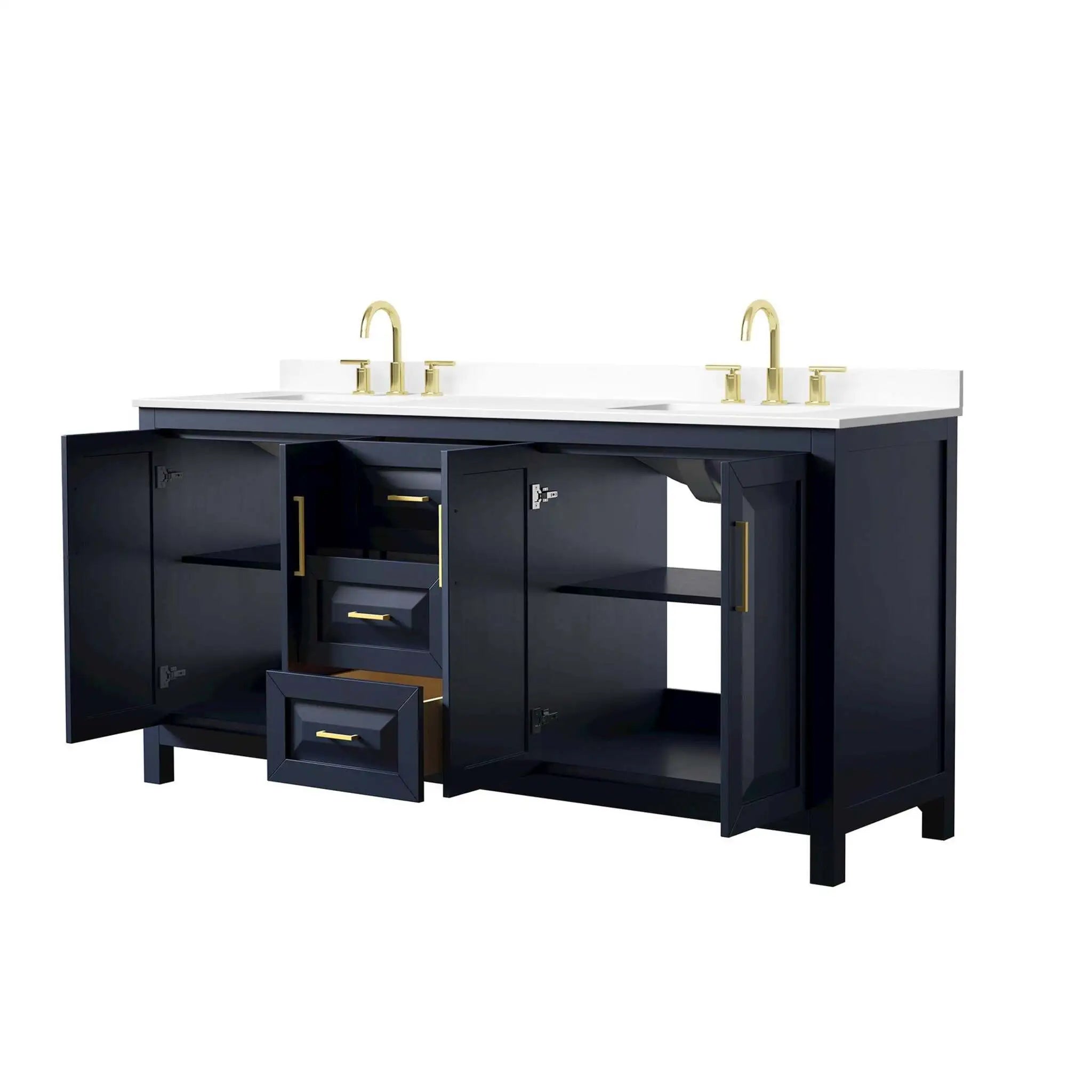 72" Daria Double Bathroom Vanity in Dark Blue with Brushed Gold Trim by Wyndham