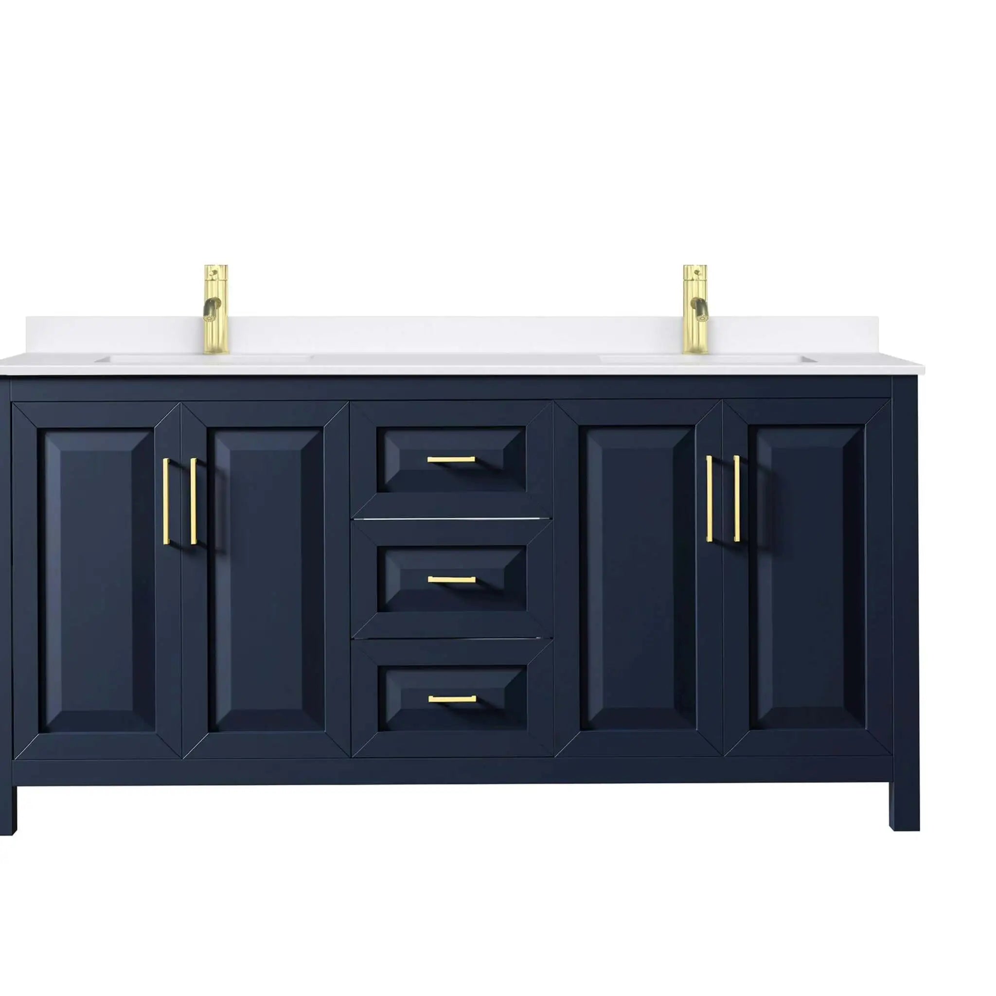 72" Daria Double Bathroom Vanity in Dark Blue with Brushed Gold Trim by Wyndham