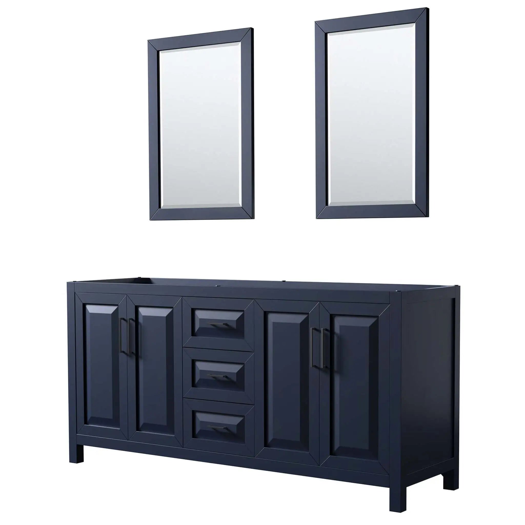 72" Daria Double Bathroom Vanity in Dark Blue with Matte Black Trim & 24" Mirror by Wyndham