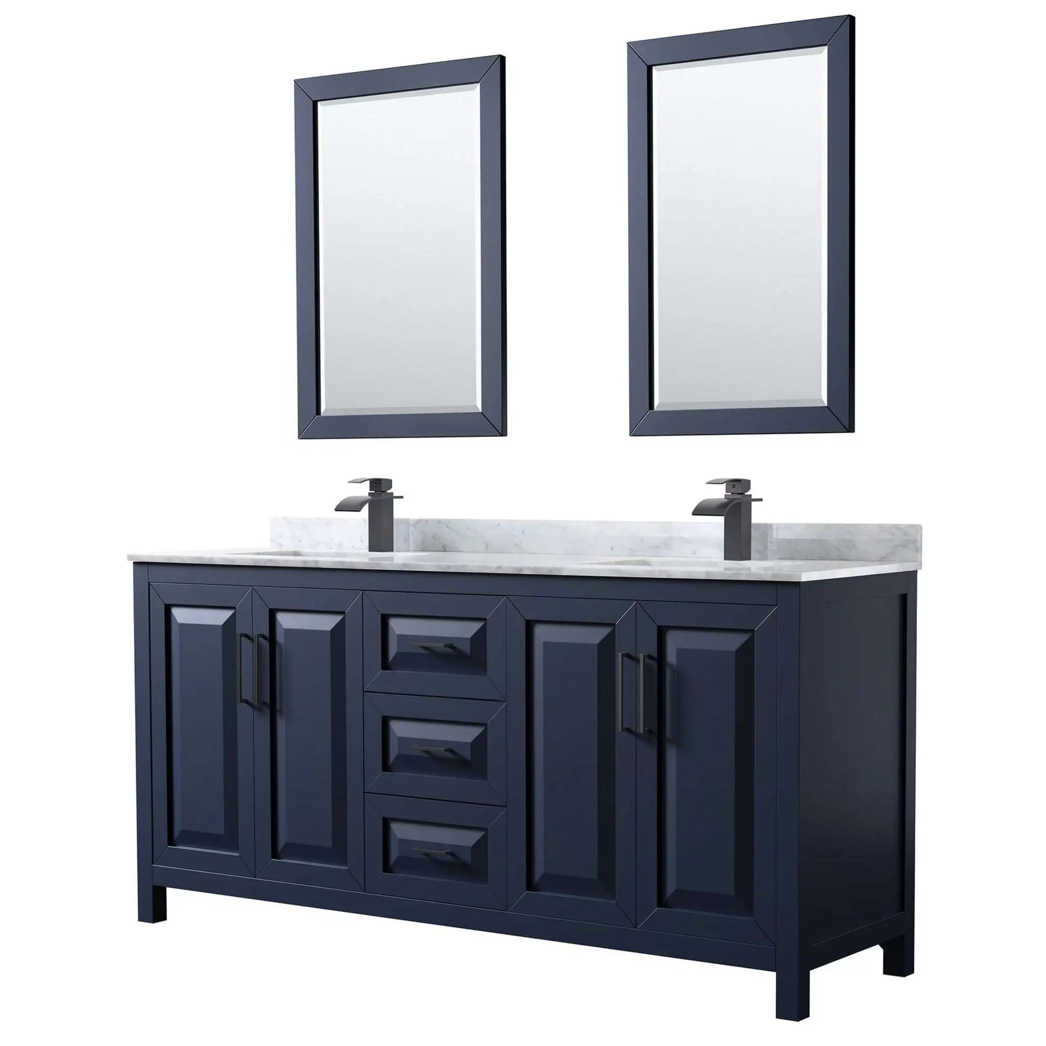 72" Daria Double Bathroom Vanity in Dark Blue with Matte Black Trim & 24" Mirror by Wyndham