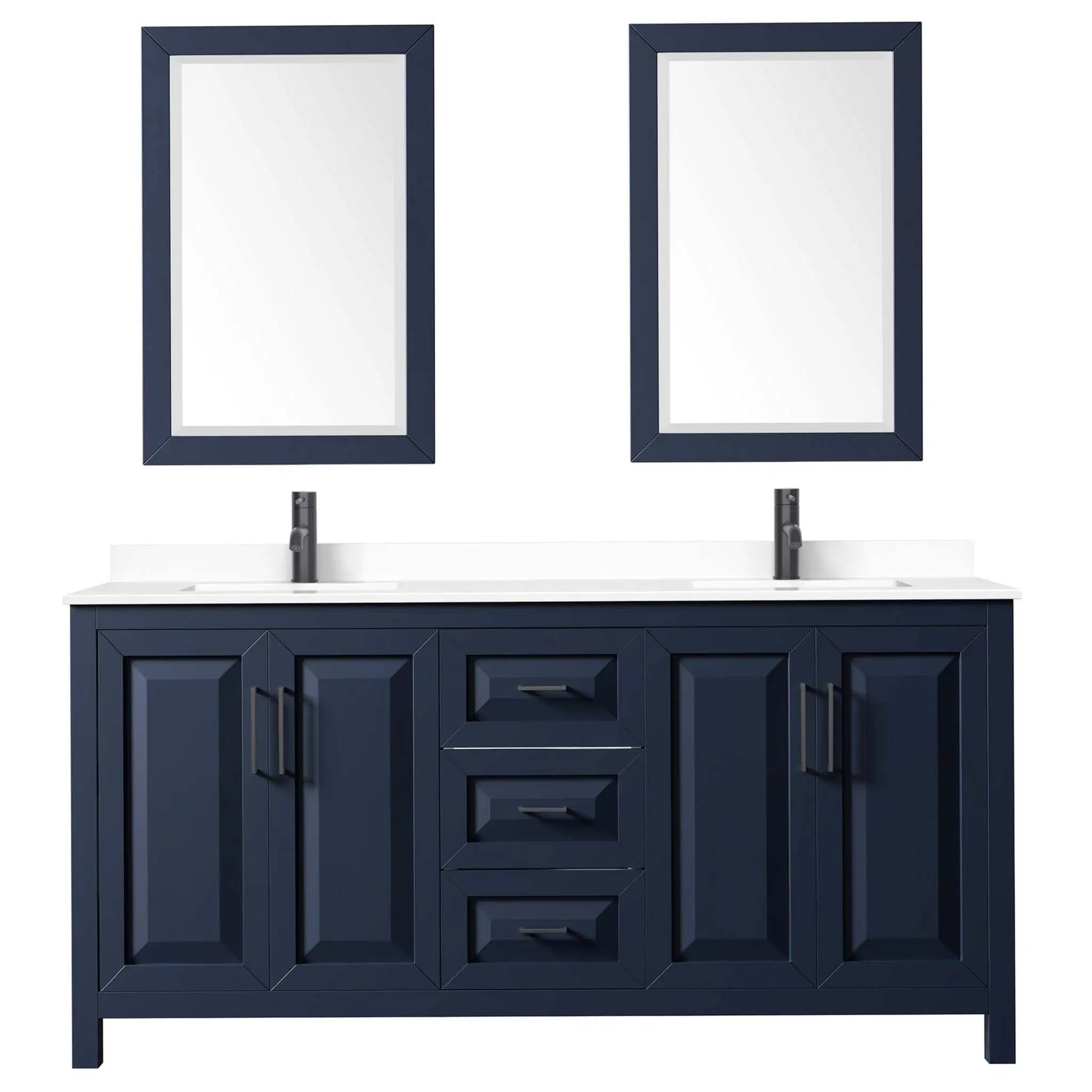72" Daria Double Bathroom Vanity in Dark Blue with Matte Black Trim & 24" Mirror by Wyndham