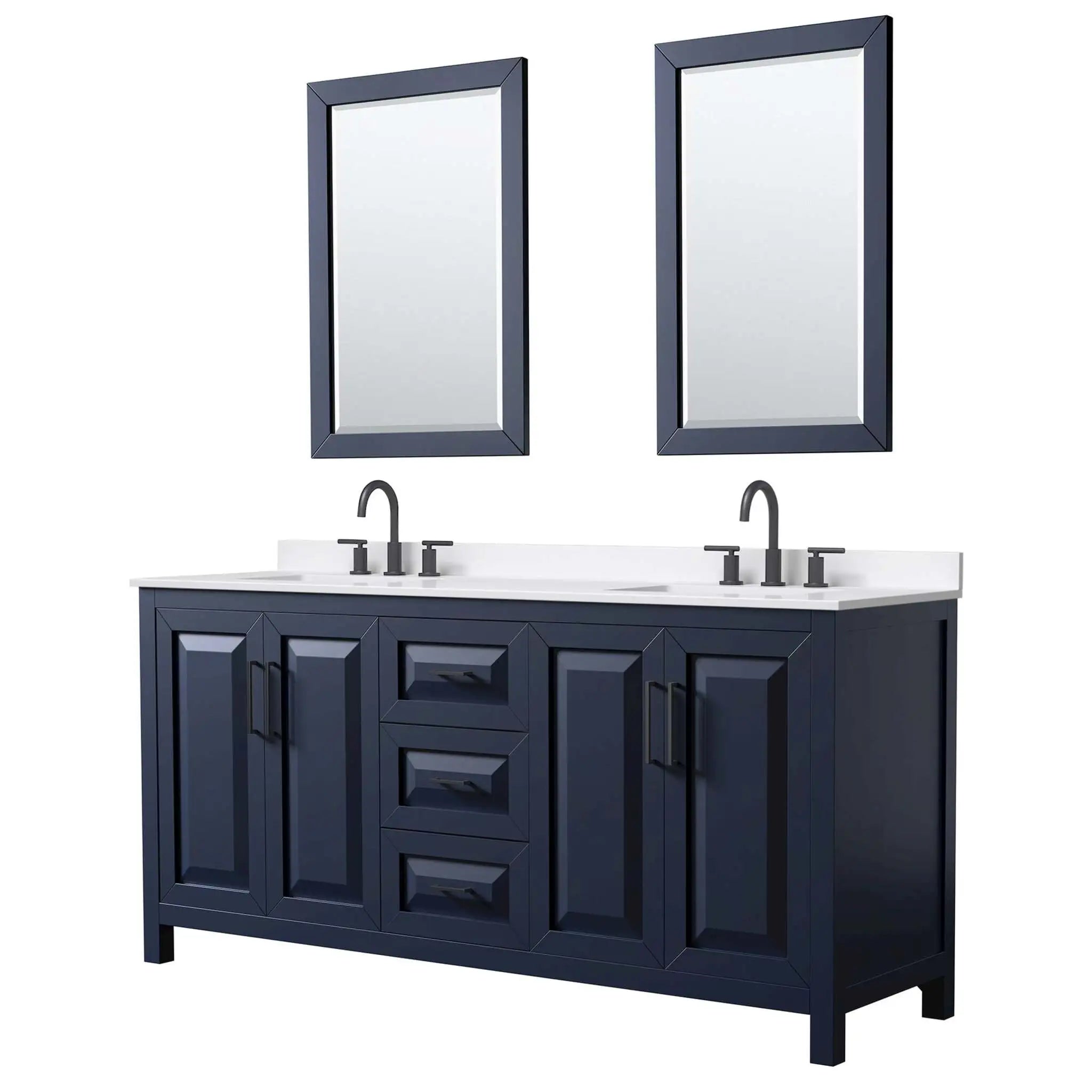 72" Daria Double Bathroom Vanity in Dark Blue with Matte Black Trim & 24" Mirror by Wyndham