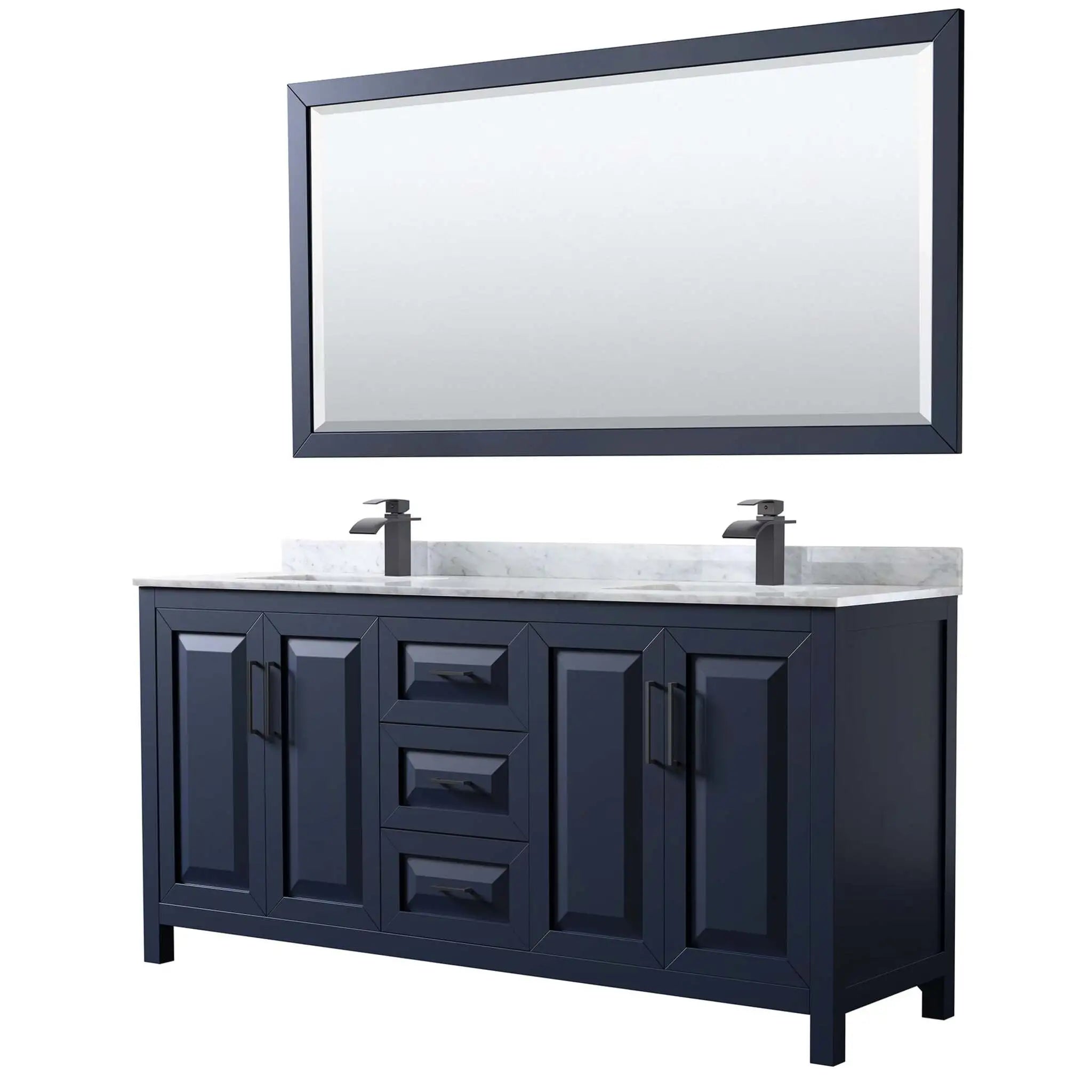 72" Daria Double Bathroom Vanity in Dark Blue with Matte Black Trim & 70" Mirror by Wyndham