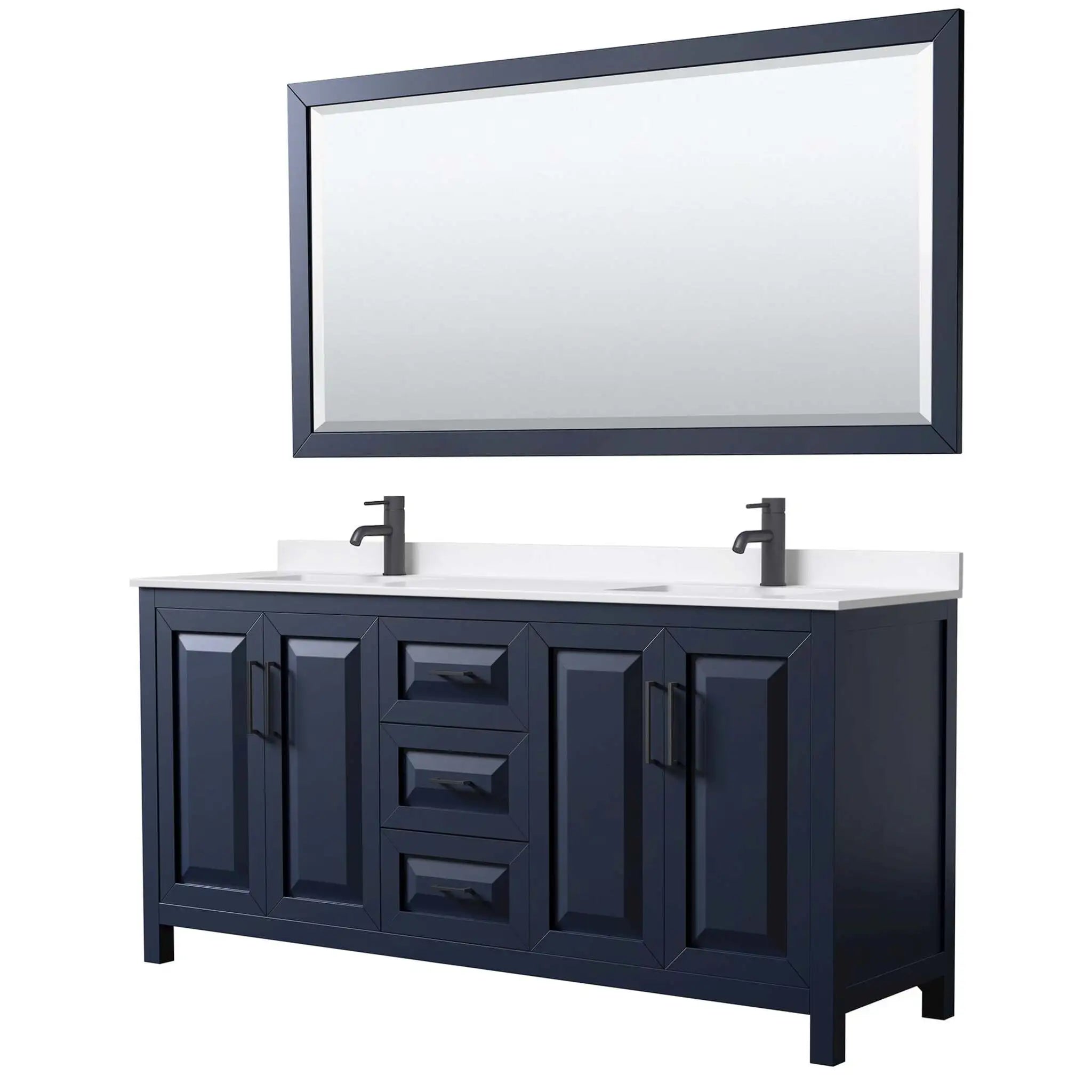 72" Daria Double Bathroom Vanity in Dark Blue with Matte Black Trim & 70" Mirror by Wyndham