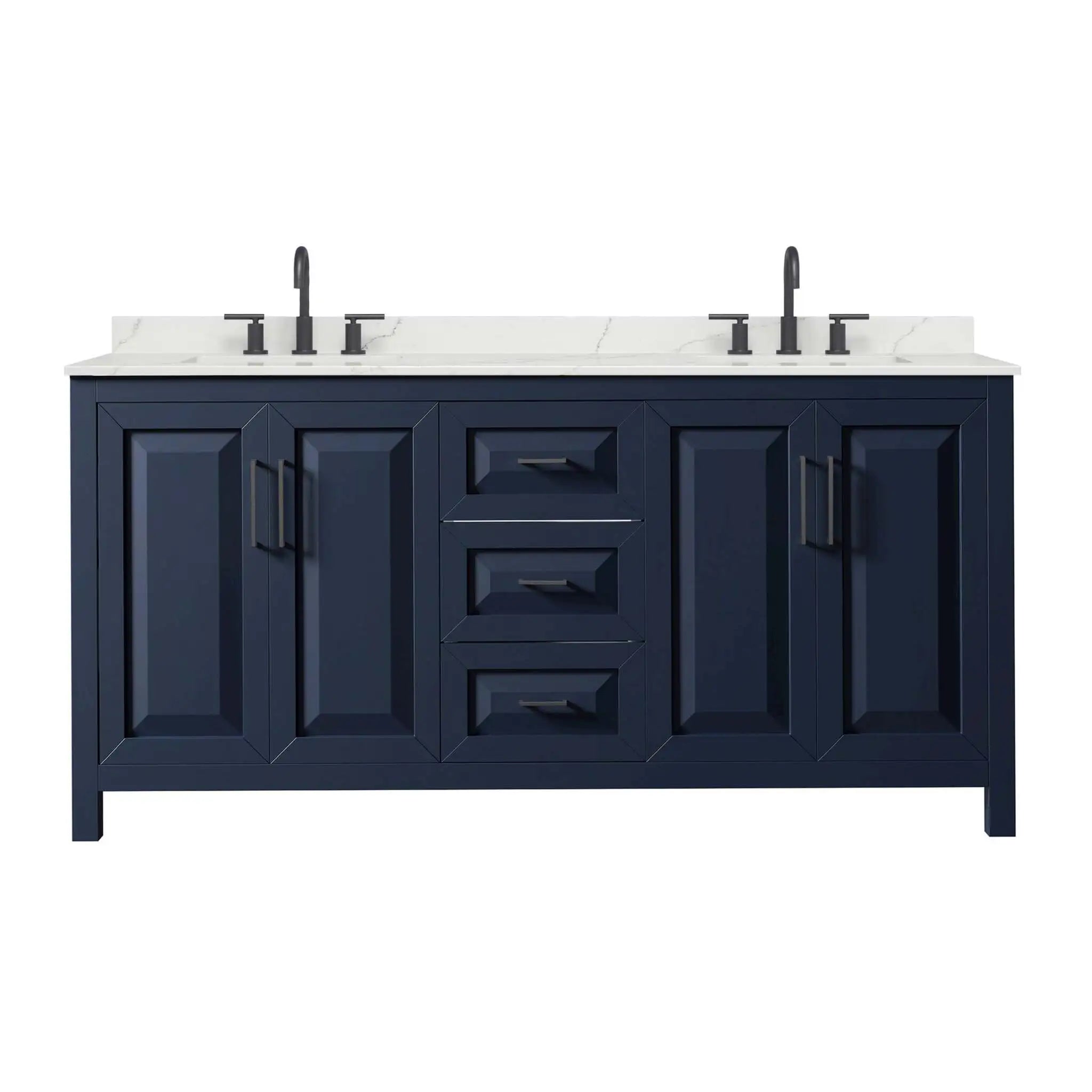 72" Daria Double Bathroom Vanity in Dark Blue with Matte Black Trim by Wyndham